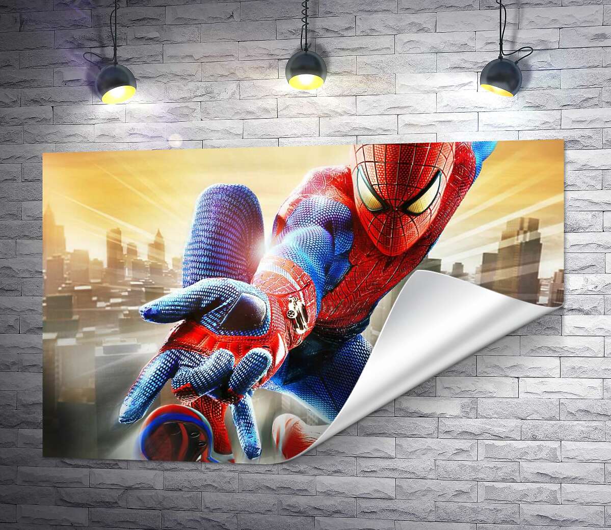 печать Человек-паук (Spider-Man) в полете выпускает свое оружие
