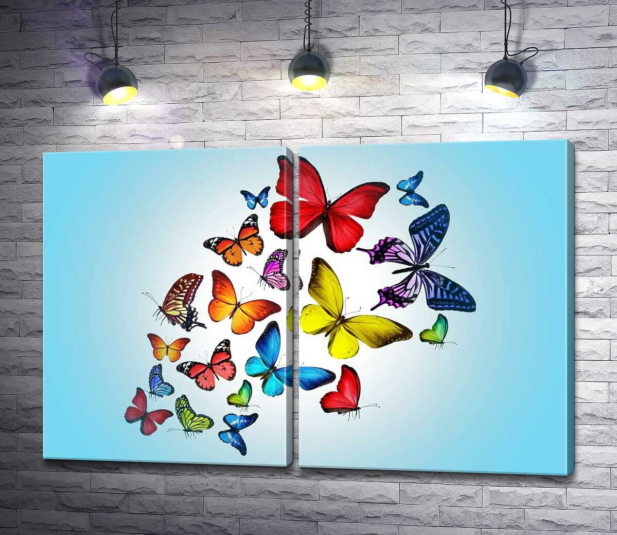 модульная картина Радужная стая бабочек