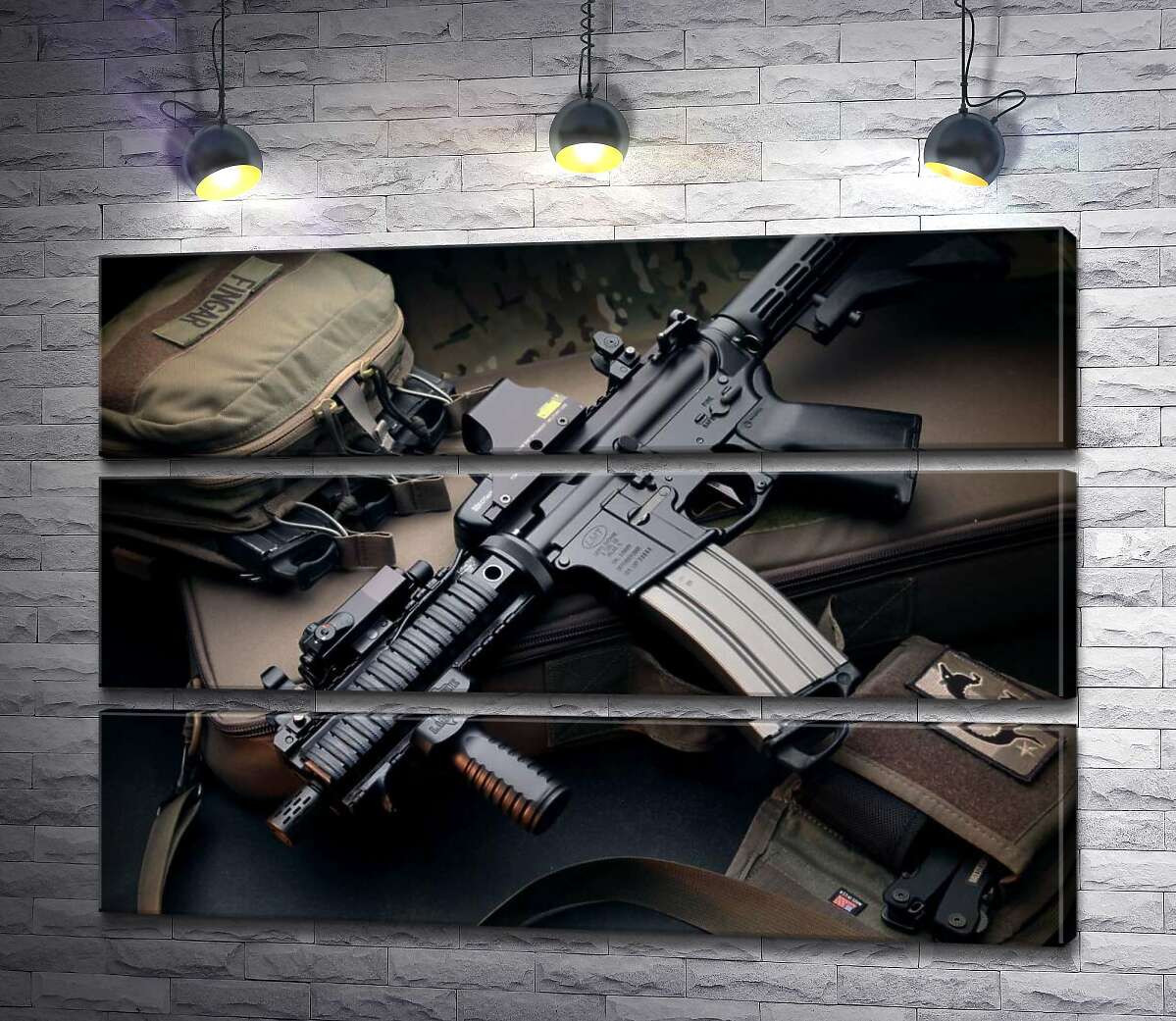 модульная картина Жизнь военного: автомат и снаряжение (Модуль №15)