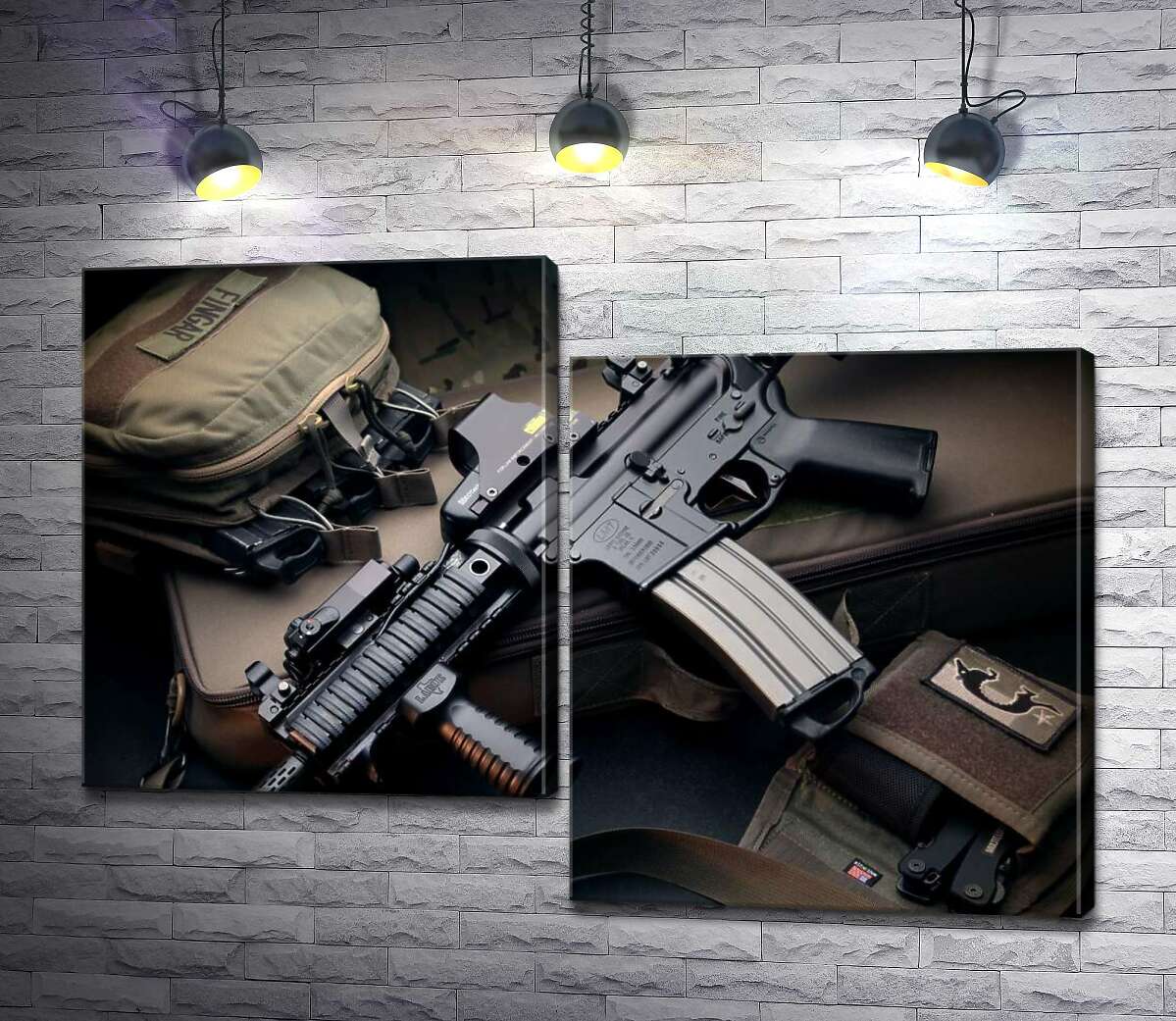 модульная картина Жизнь военного: автомат и снаряжение (Модуль №9)