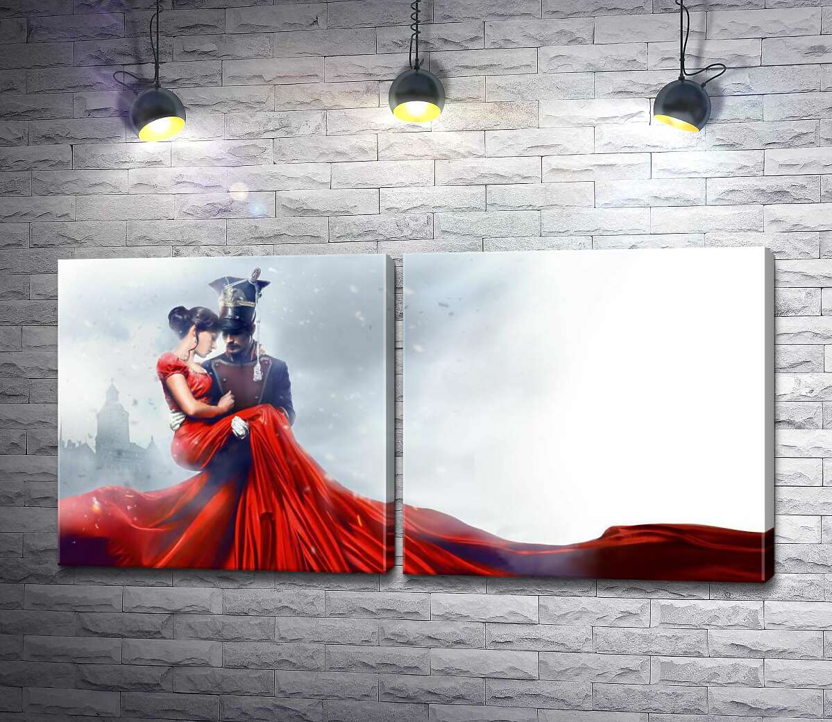 модульна картина Прекрасна дама у яскраво-червоній сукні на руках в уланського офіцера із фільму "Уланська баллада"