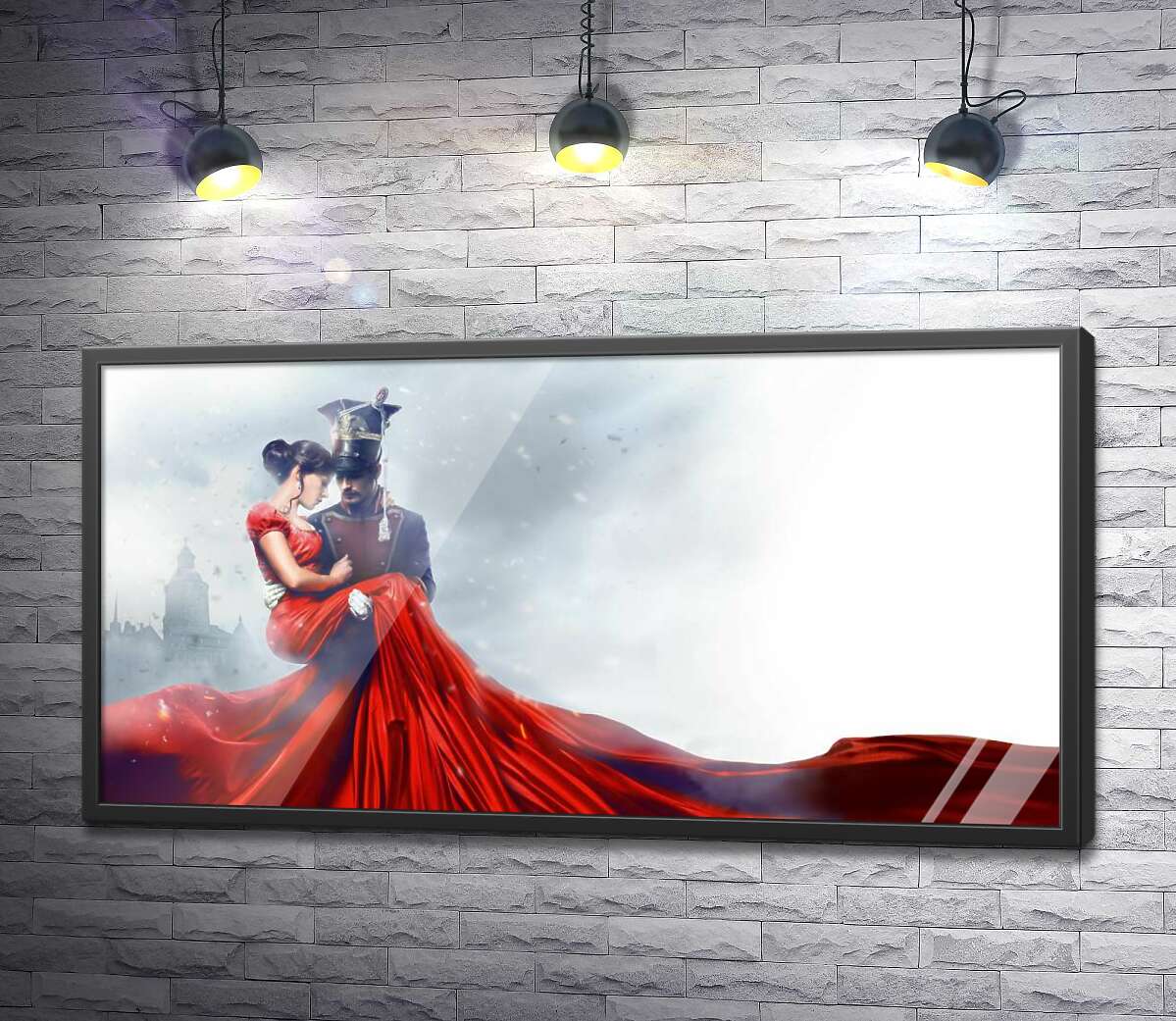 постер Прекрасна дама у яскраво-червоній сукні на руках в уланського офіцера із фільму "Уланська баллада"