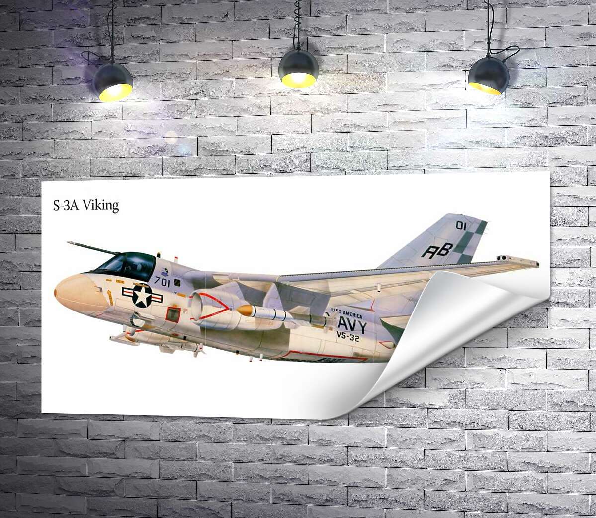 печать Американский военный истребитель самолет S-3A Viking