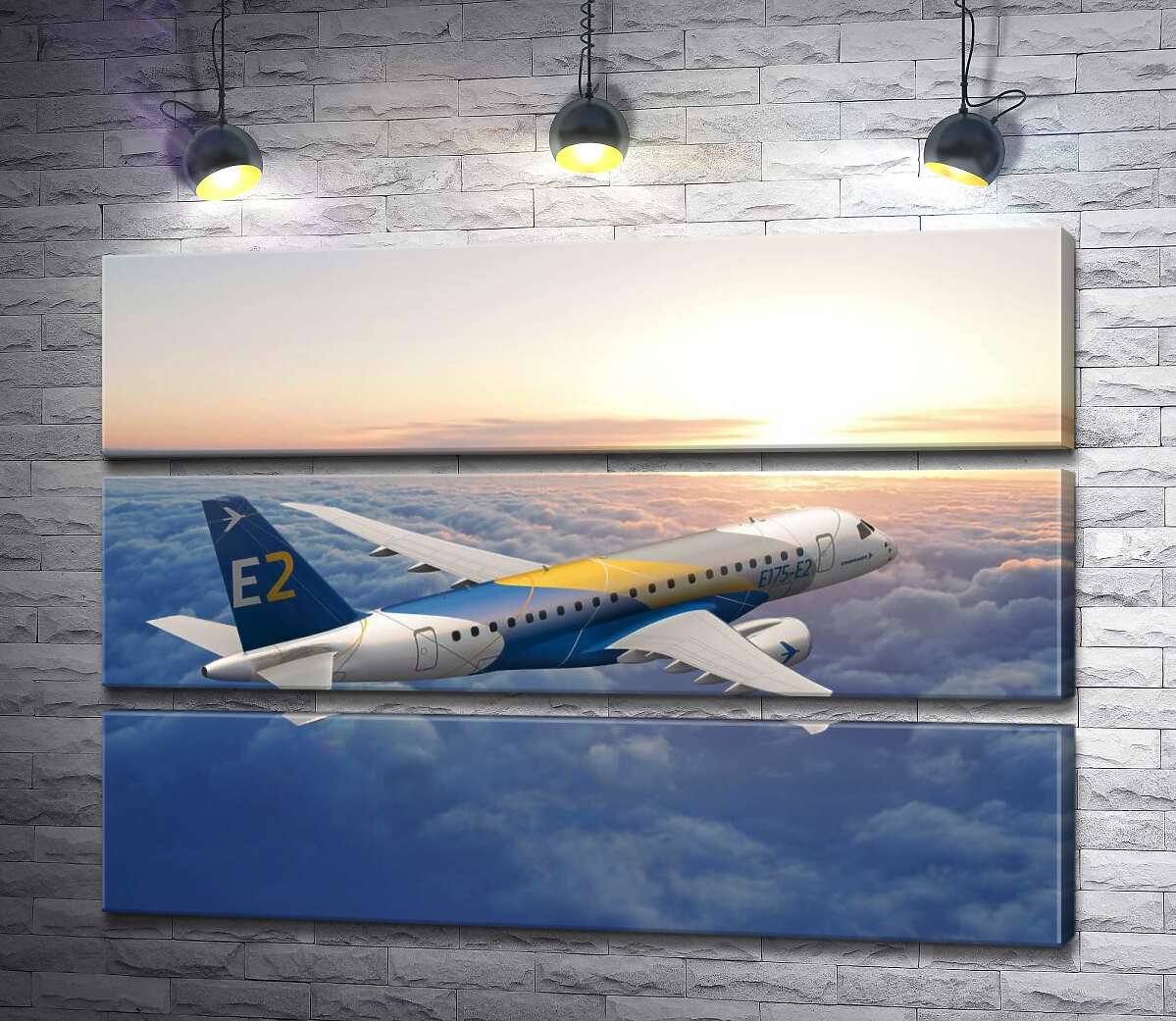 модульна картина Політ бразильського літака Embraer E-Jet E2 над безкраїм хмарним простором (Модуль №15)