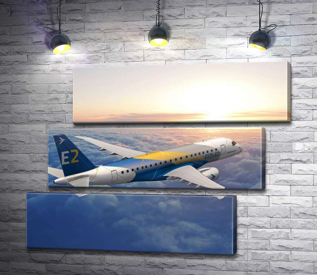 модульна картина Політ бразильського літака Embraer E-Jet E2 над безкраїм хмарним простором (Модуль №17)