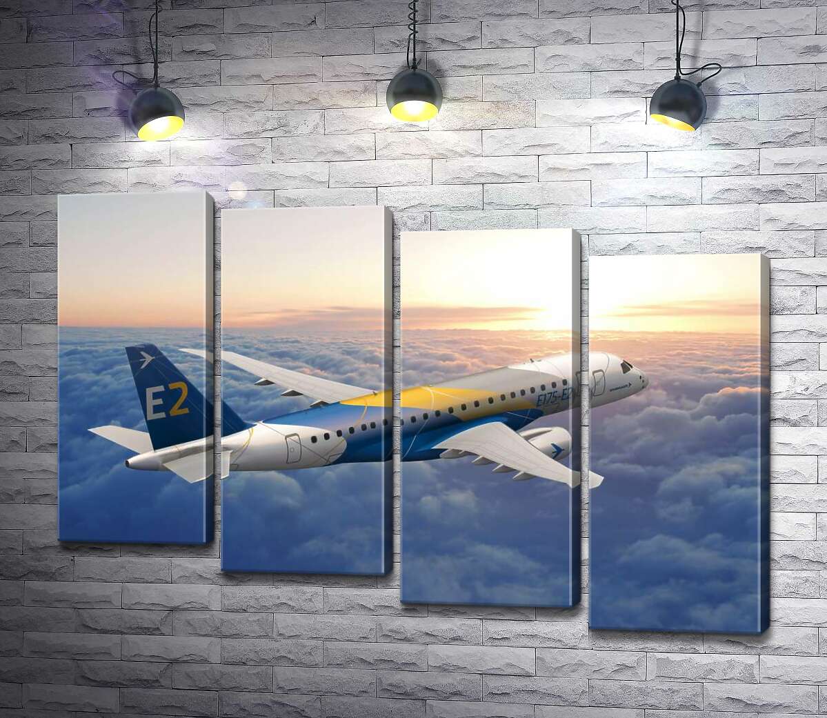 модульна картина Політ бразильського літака Embraer E-Jet E2 над безкраїм хмарним простором (Модуль №19)