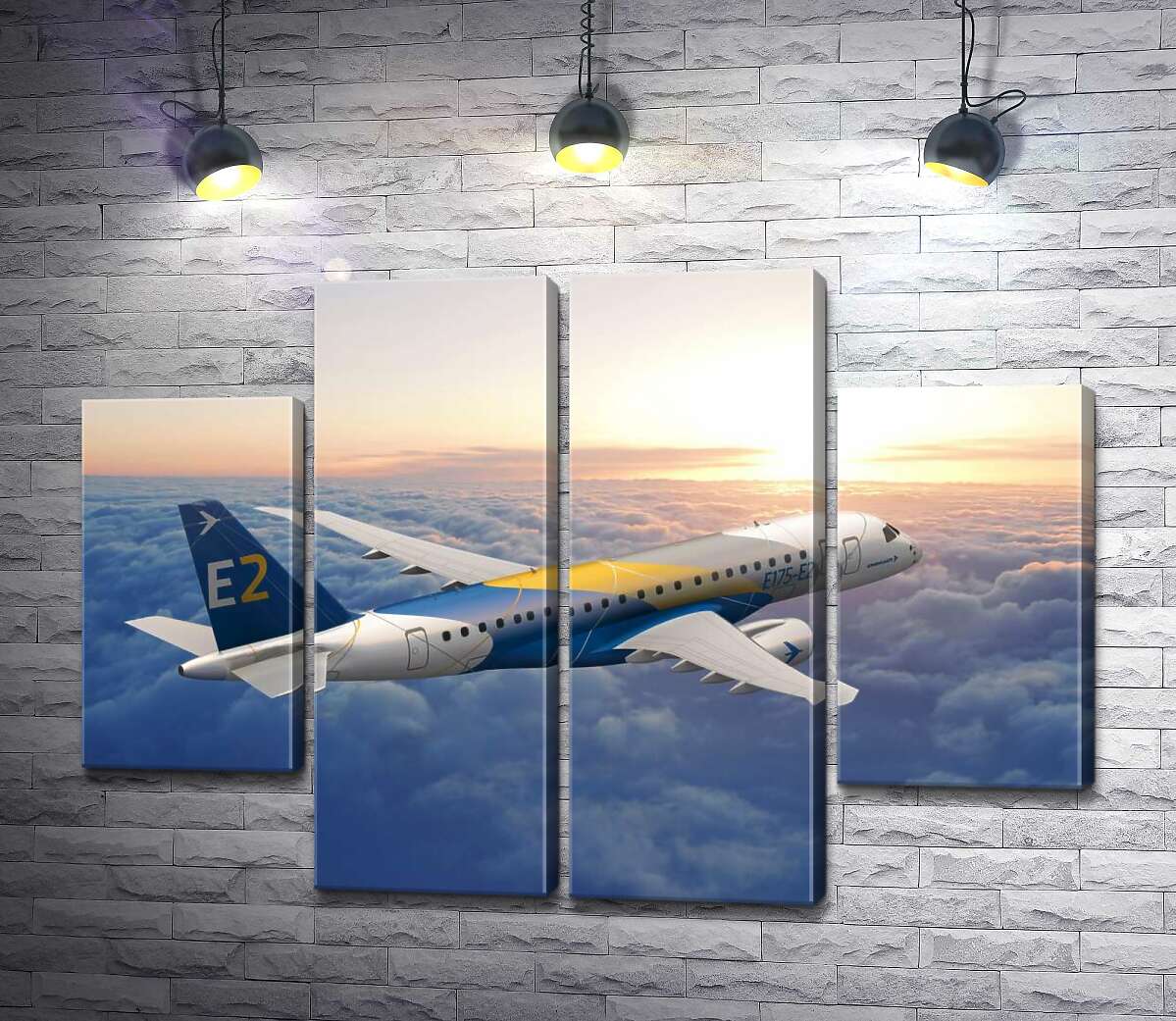 модульна картина Політ бразильського літака Embraer E-Jet E2 над безкраїм хмарним простором (Модуль №20)