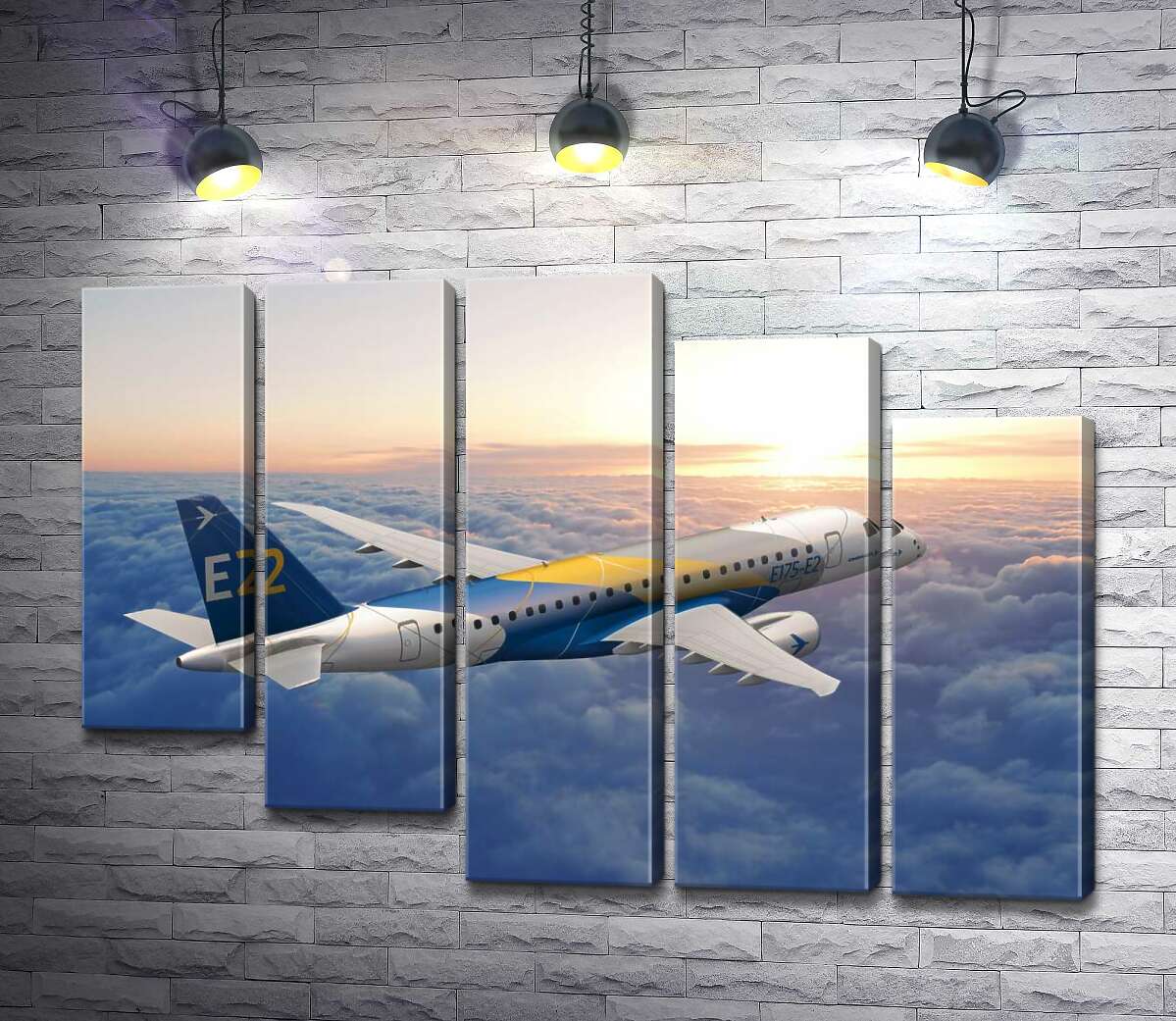 модульна картина Політ бразильського літака Embraer E-Jet E2 над безкраїм хмарним простором (Модуль №28)
