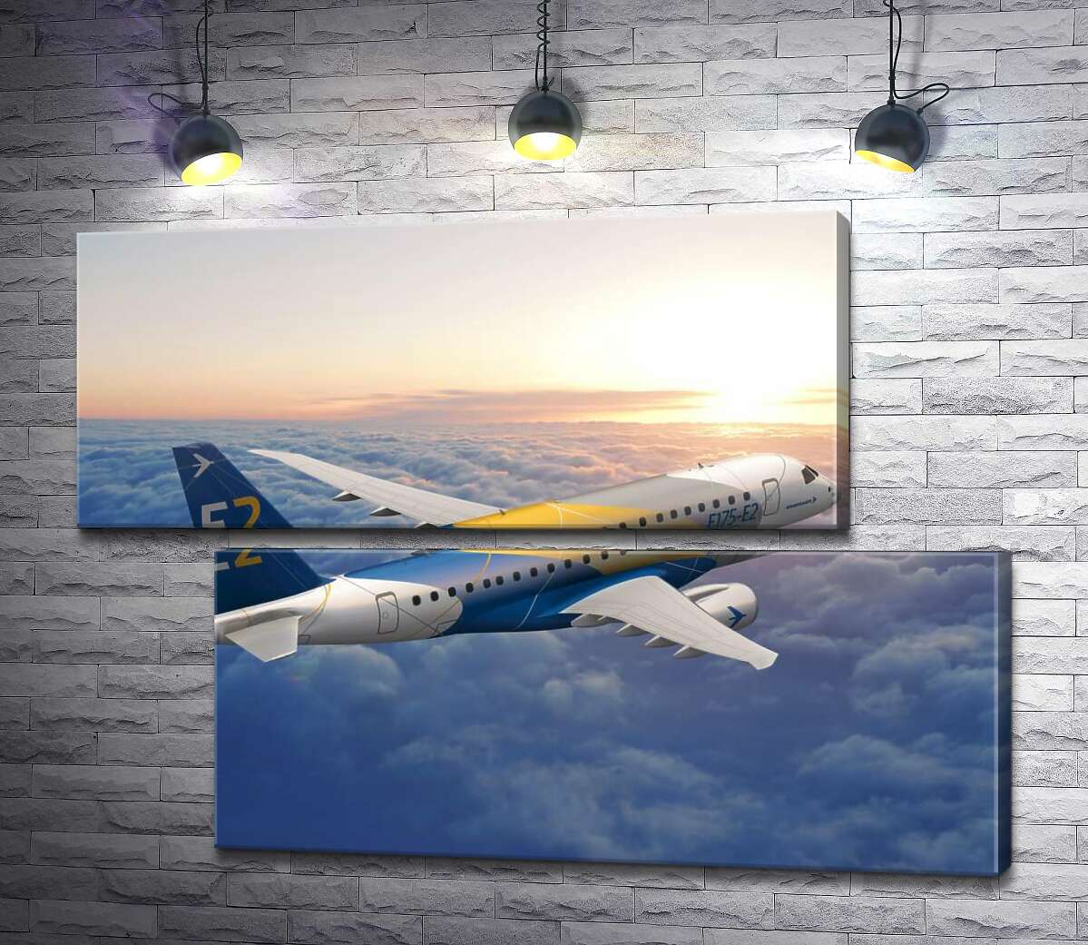 модульна картина Політ бразильського літака Embraer E-Jet E2 над безкраїм хмарним простором (Модуль №8)