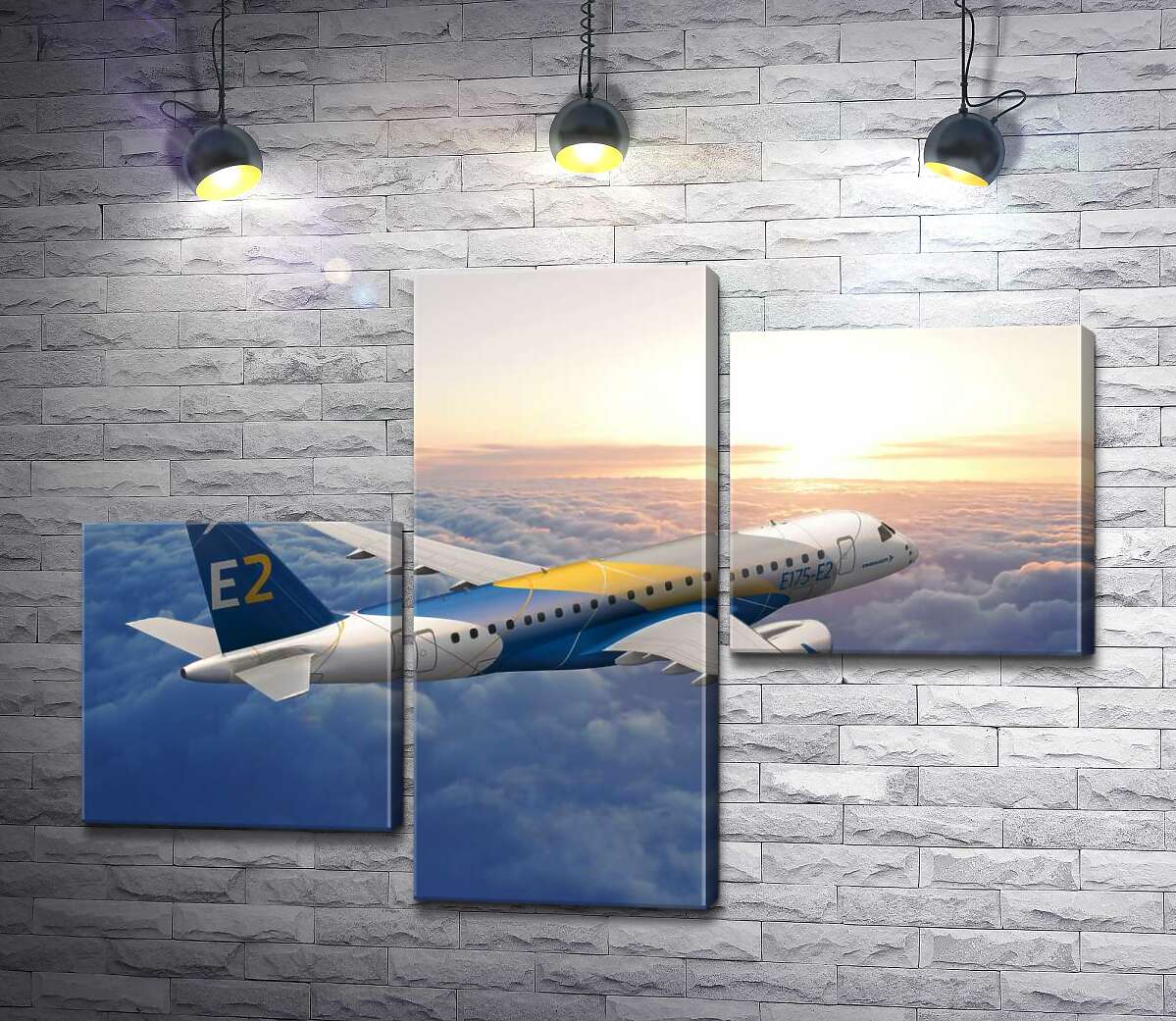модульна картина Політ бразильського літака Embraer E-Jet E2 над безкраїм хмарним простором (Модуль №12)