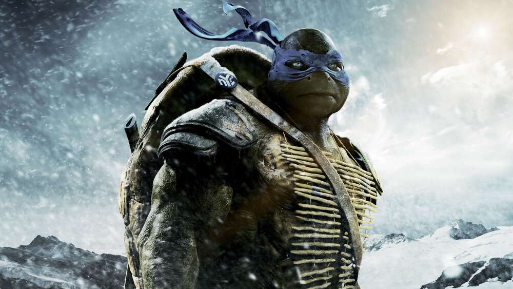 картина-постер Смелый лидер Черепашек-ниндзя (Teenage Mutant Ninja Turtles), Леонардо, среди заснеженных гор