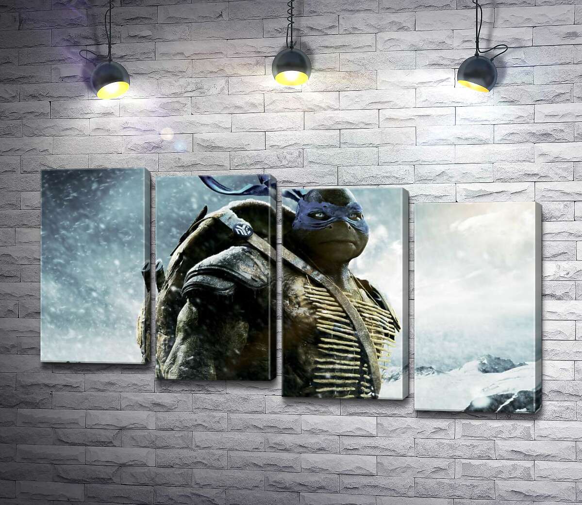 модульная картина Смелый лидер Черепашек-ниндзя (Teenage Mutant Ninja Turtles), Леонардо, среди заснеженных гор (Модуль №19)