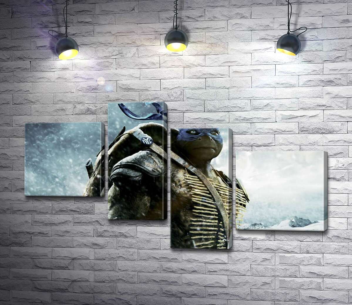модульная картина Смелый лидер Черепашек-ниндзя (Teenage Mutant Ninja Turtles), Леонардо, среди заснеженных гор (Модуль №21)