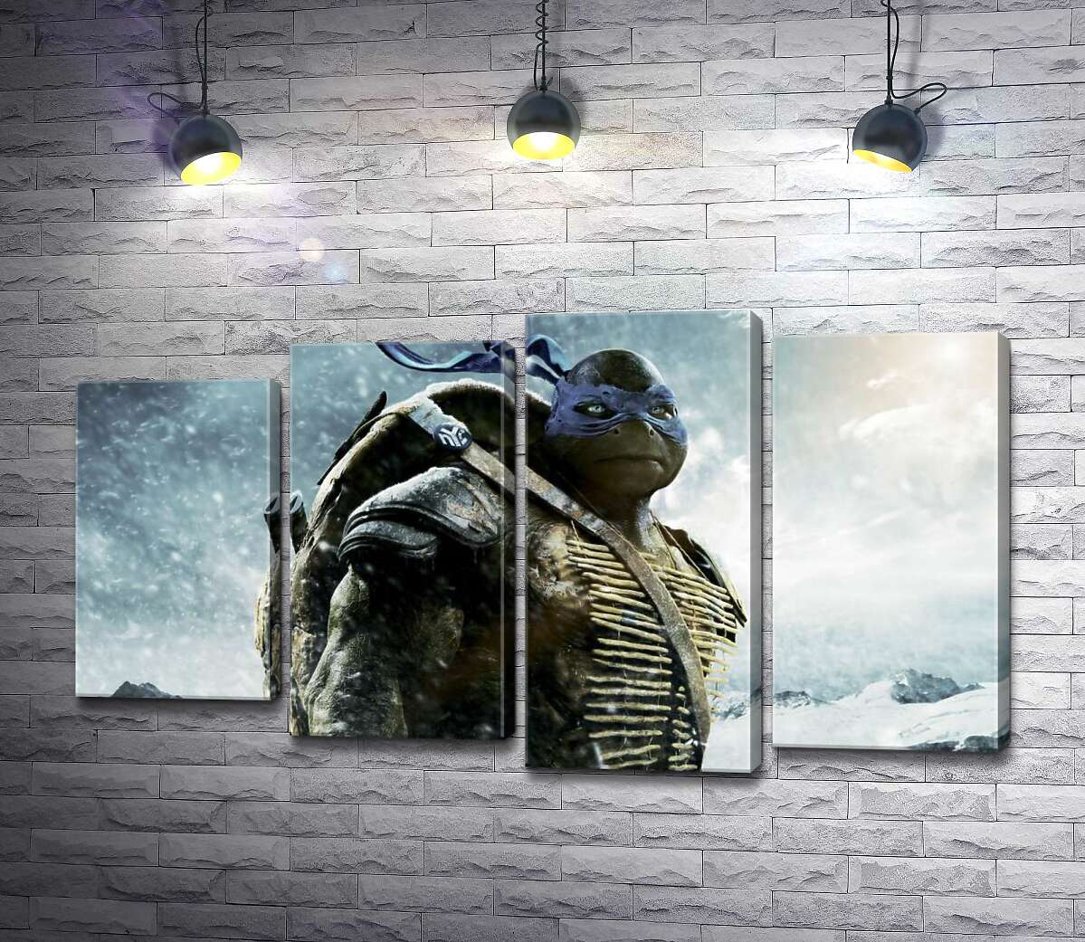 модульная картина Смелый лидер Черепашек-ниндзя (Teenage Mutant Ninja Turtles), Леонардо, среди заснеженных гор (Модуль №3)