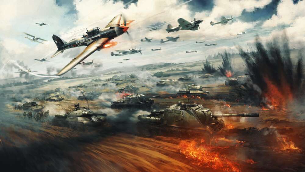 картина-постер В аду танкового и авиационного сражения