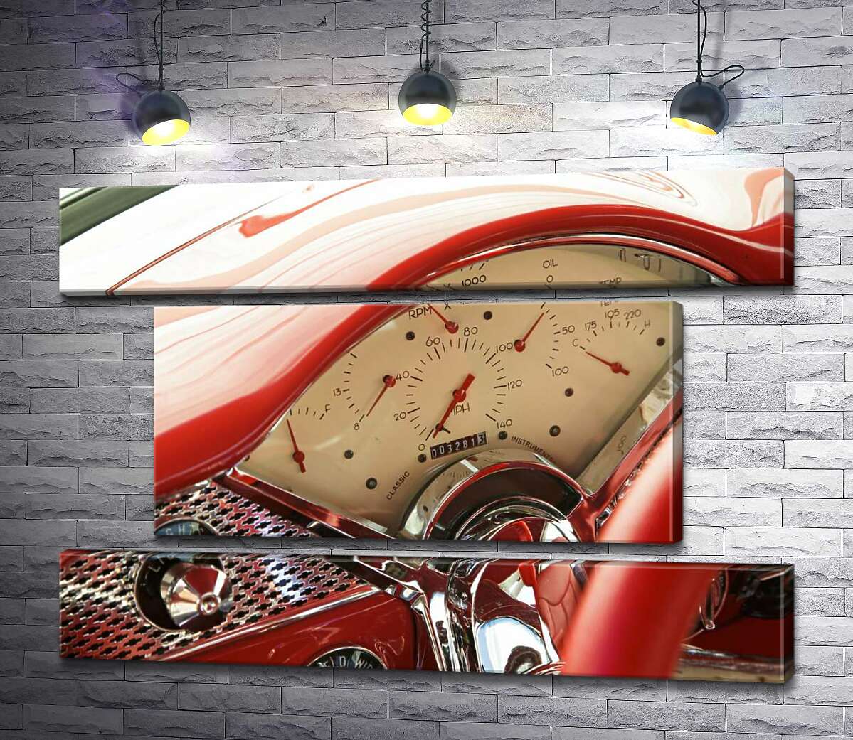 модульная картина За рулем соблазнительно-красного автомобиля Chevrolet Bel Air (Модуль №18)