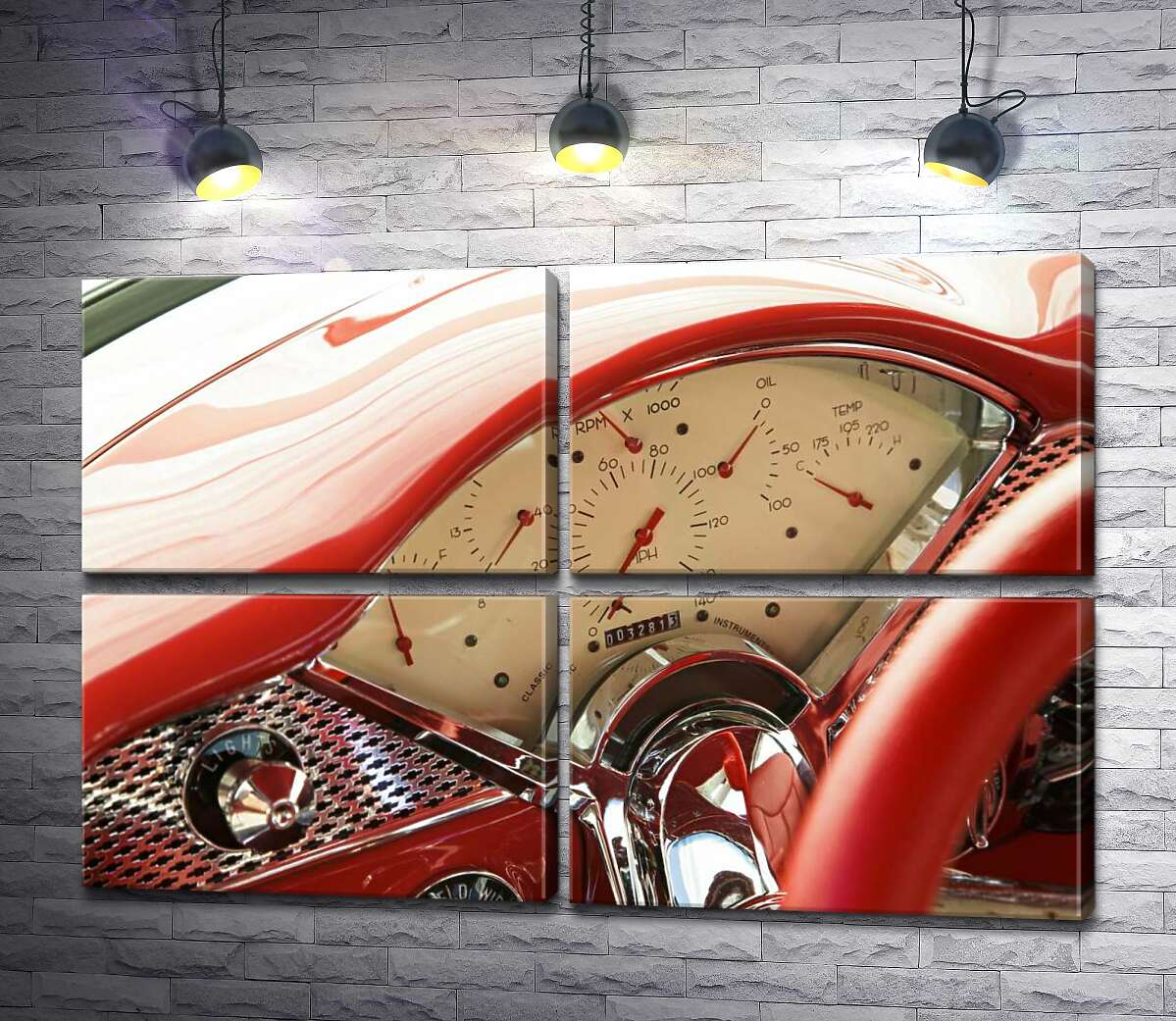 модульна картина За рулем спокусливо-червоного автомобіля Chevrolet Bel Air (Модуль №25)