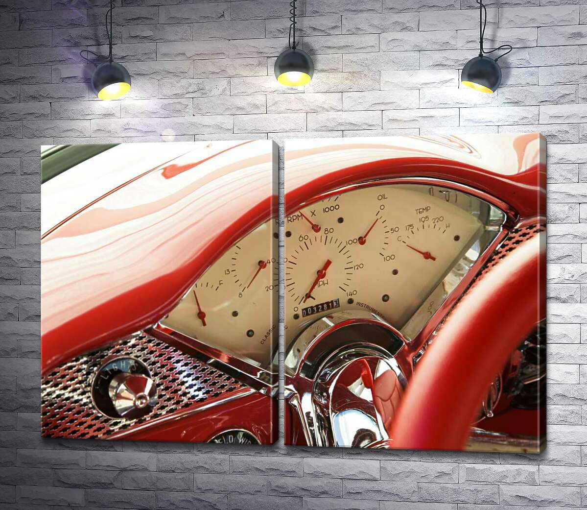 модульная картина За рулем соблазнительно-красного автомобиля Chevrolet Bel Air