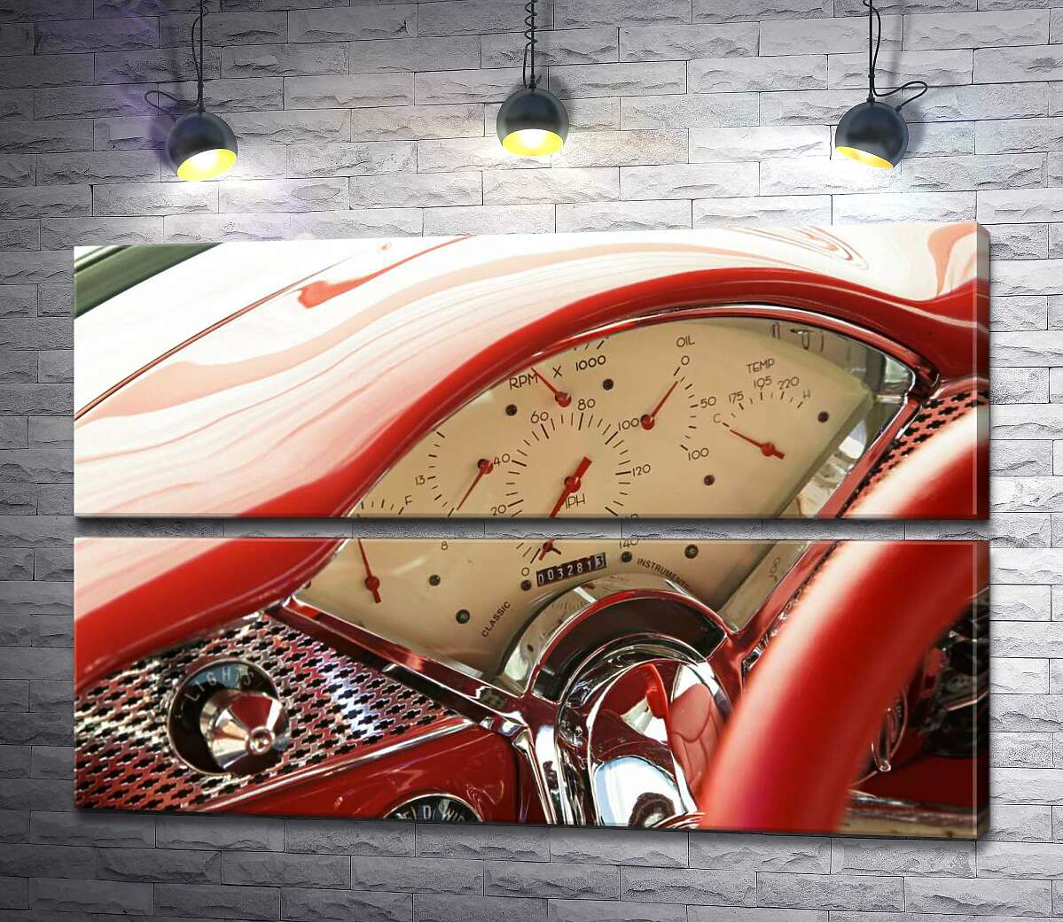 модульная картина За рулем соблазнительно-красного автомобиля Chevrolet Bel Air (Модуль №7)