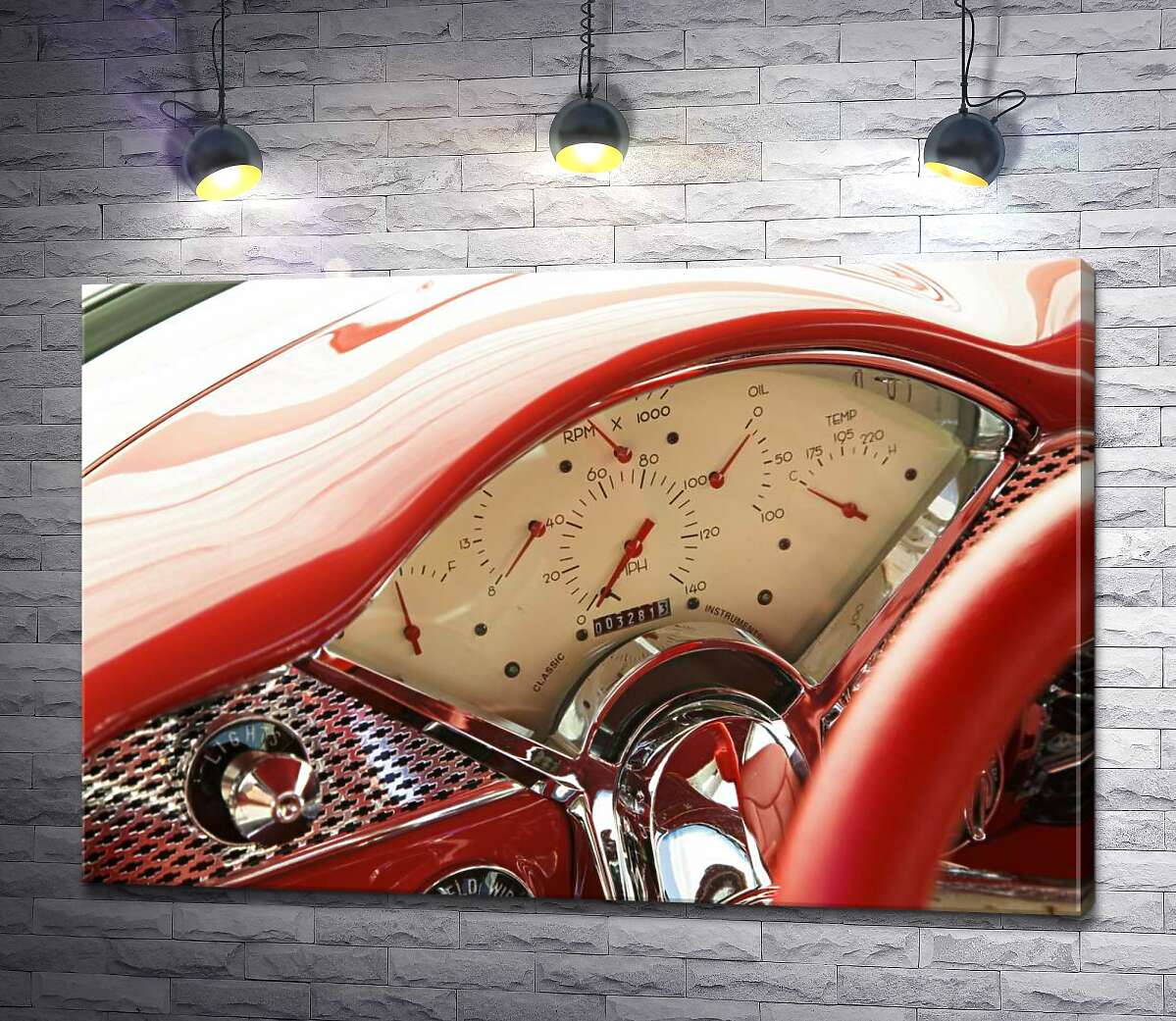картина За рулем спокусливо-червоного автомобіля Chevrolet Bel Air