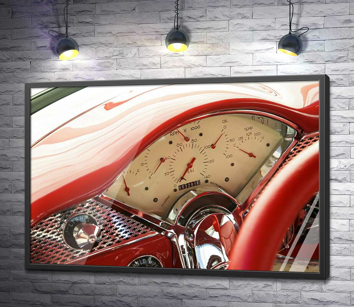 постер За рулем спокусливо-червоного автомобіля Chevrolet Bel Air