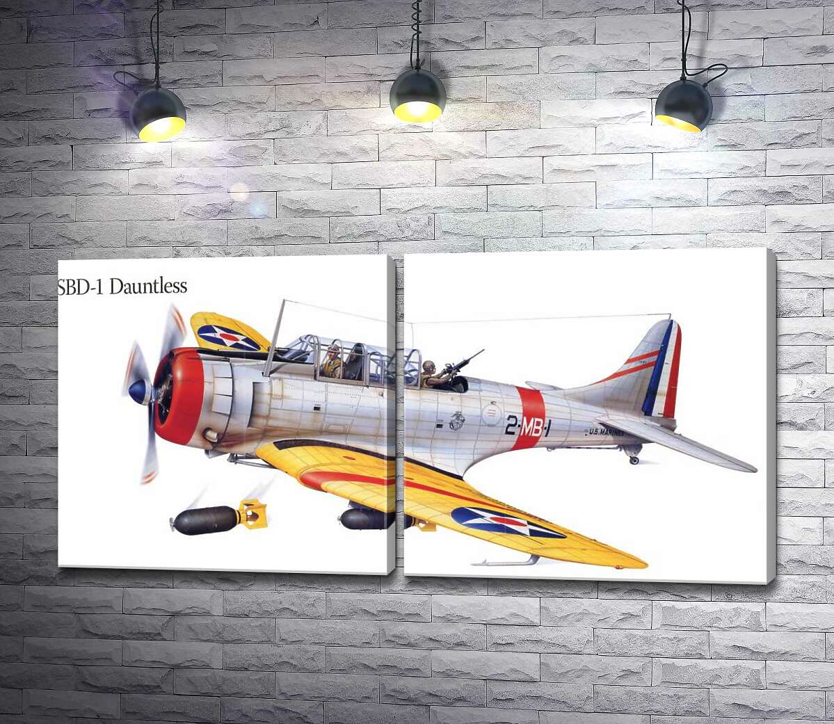 модульная картина "Бесстрашный" (SBD-1 Dauntless) бомбардировщик американского производства