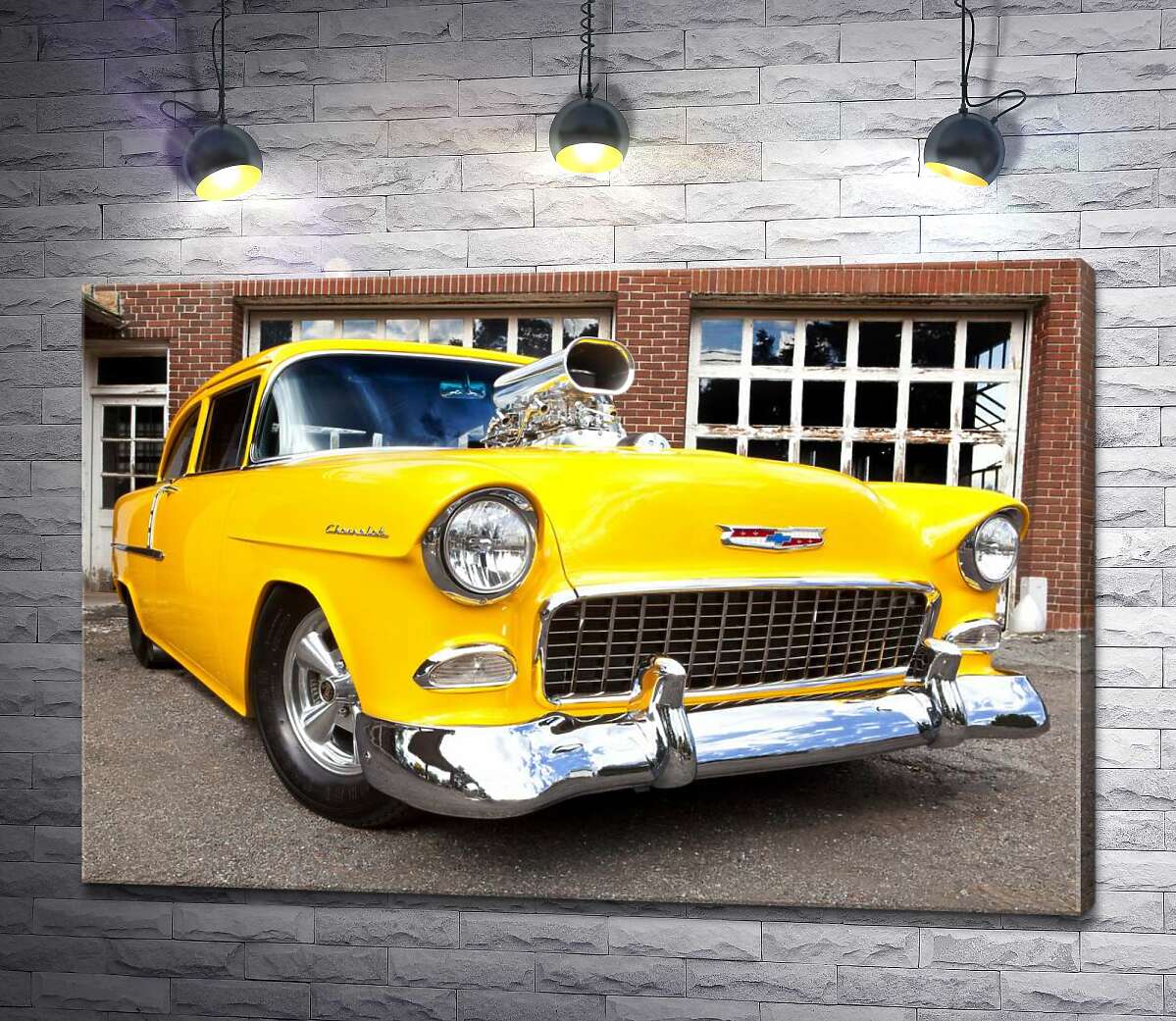 картина Сочетание идеально-серебряного и лимонно-желтого на бампере автомобиля Chevrolet Bel Air