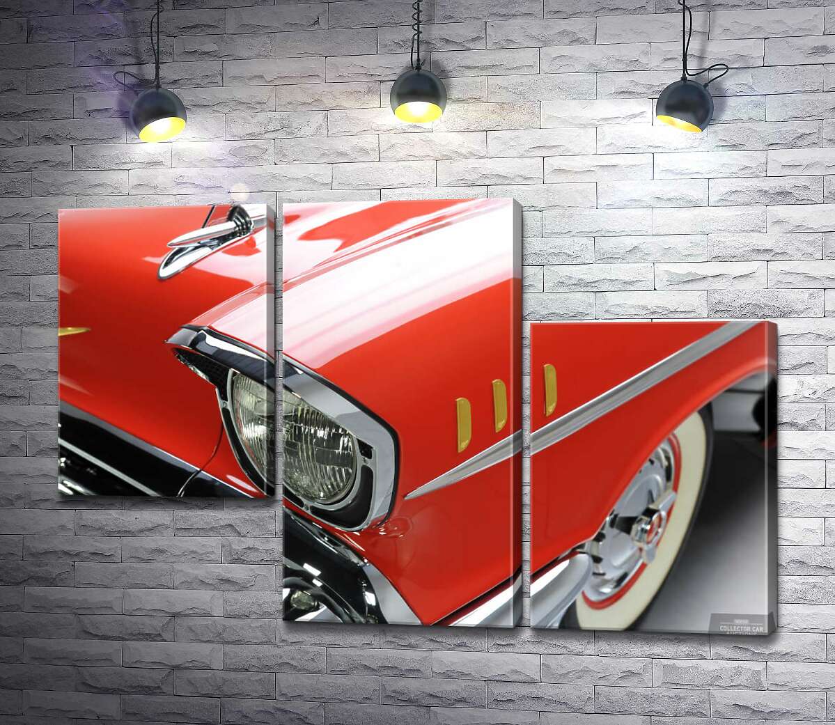 модульна картина Вишукана фара морквяно-червоного автомобіля Chevrolet Bel Air (Модуль №13)