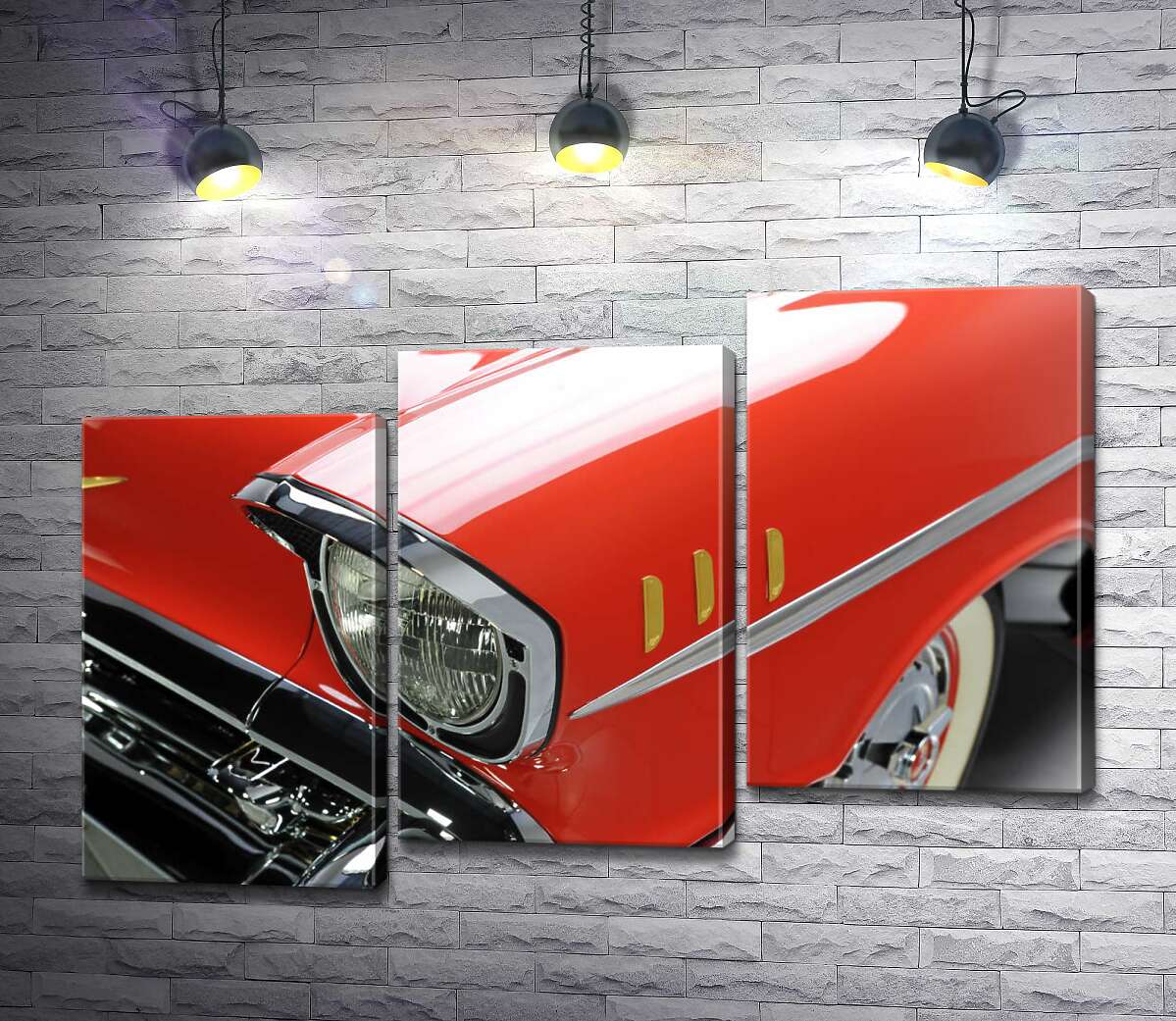 модульная картина Изысканная фара морковно-красного автомобиля Chevrolet Bel Air (Модуль №14)