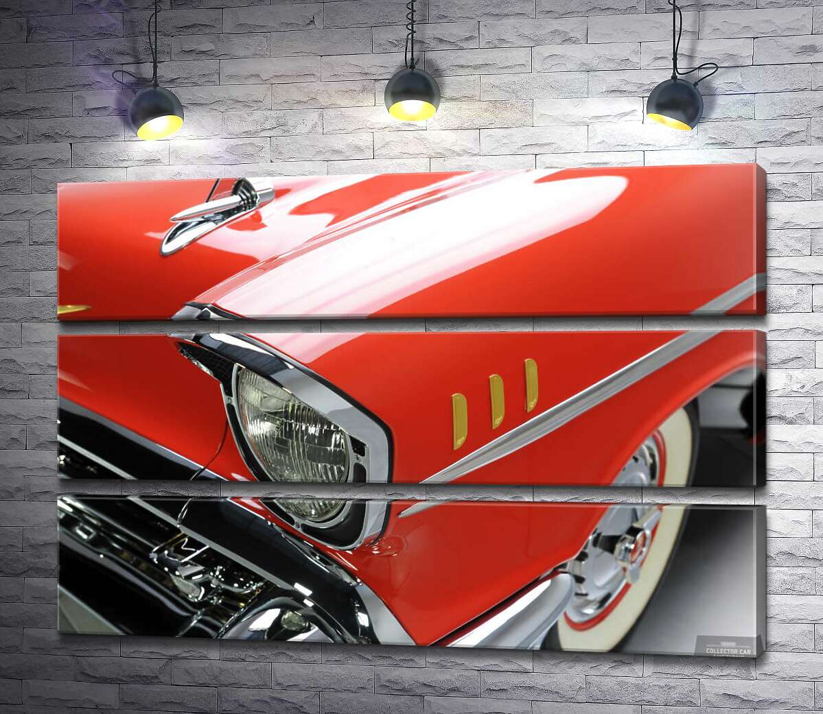 модульна картина Вишукана фара морквяно-червоного автомобіля Chevrolet Bel Air (Модуль №15)
