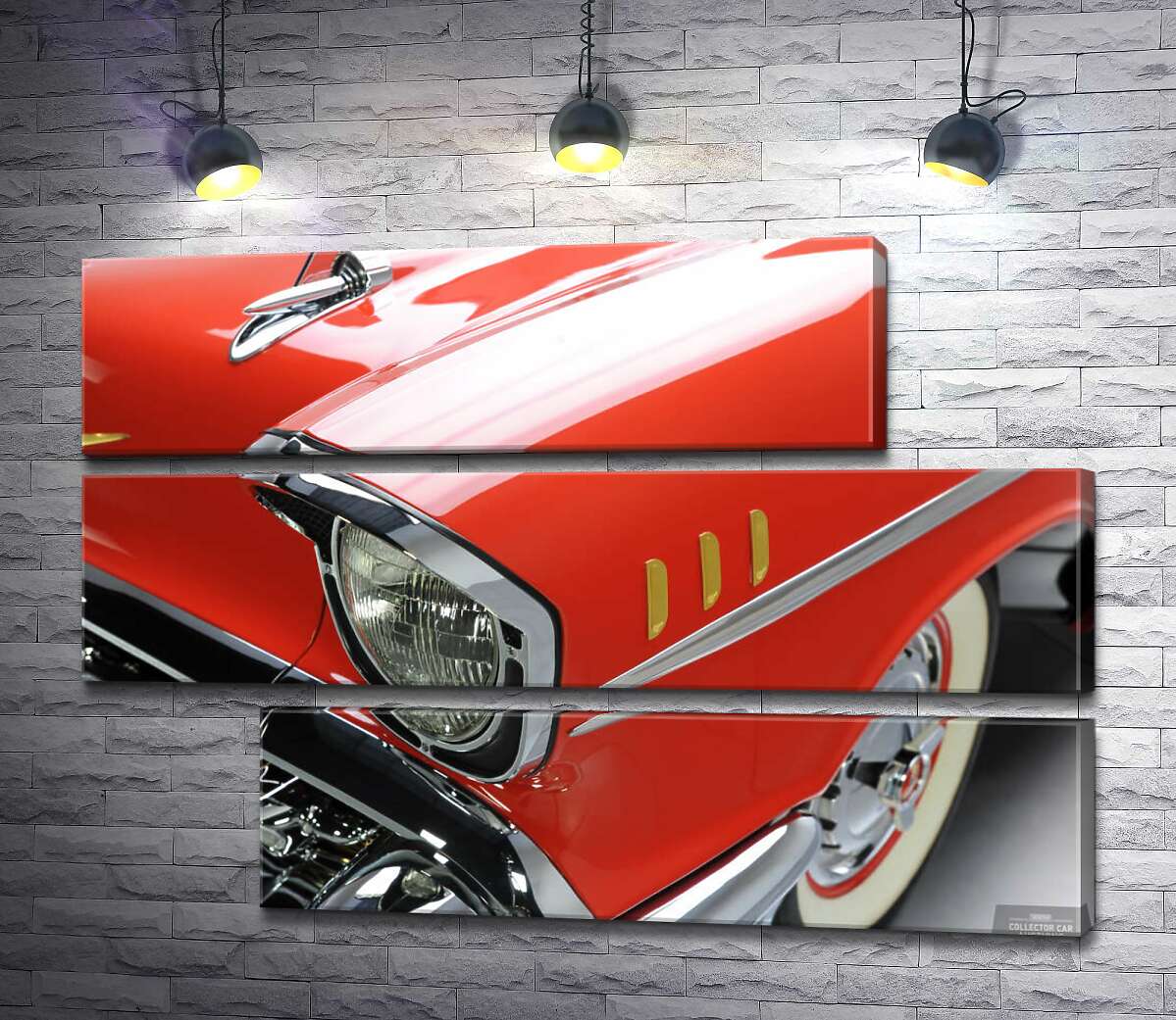 модульна картина Вишукана фара морквяно-червоного автомобіля Chevrolet Bel Air (Модуль №16)