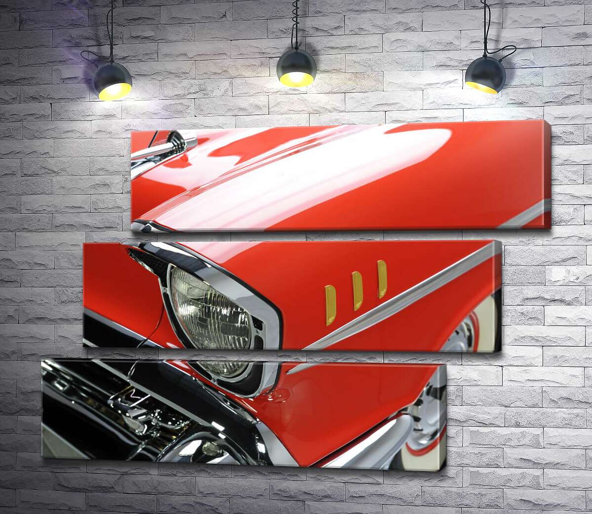 модульна картина Вишукана фара морквяно-червоного автомобіля Chevrolet Bel Air (Модуль №17)