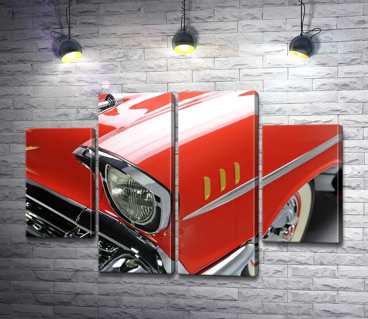 модульная картина Изысканная фара морковно-красного автомобиля Chevrolet Bel Air (Модуль №20)