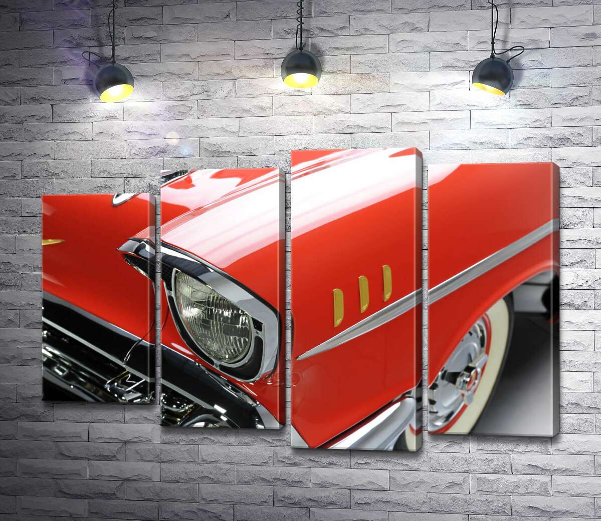 модульна картина Вишукана фара морквяно-червоного автомобіля Chevrolet Bel Air (Модуль №3)
