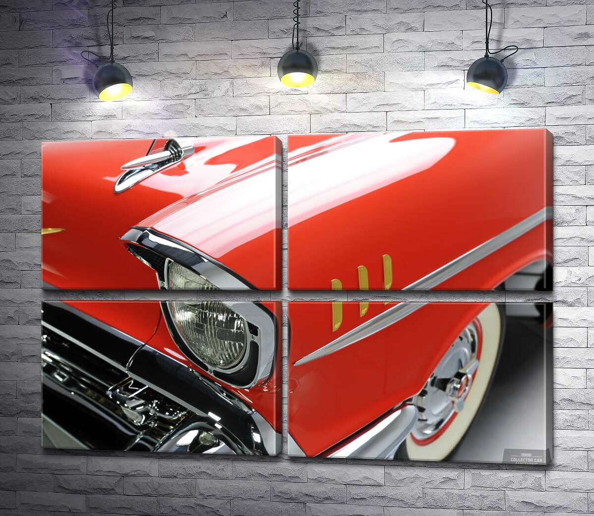 модульная картина Изысканная фара морковно-красного автомобиля Chevrolet Bel Air (Модуль №25)