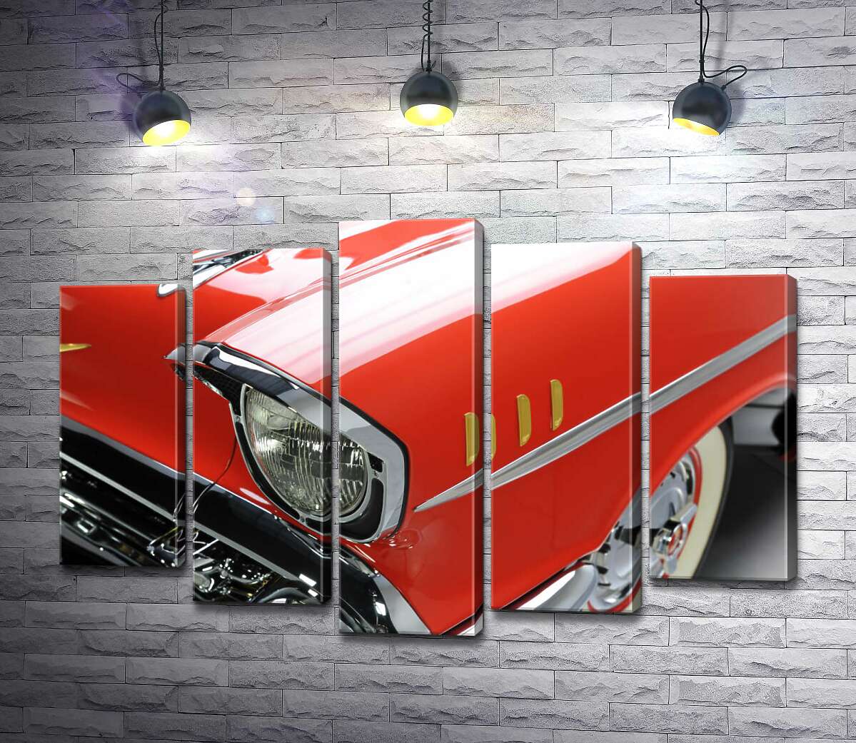 модульная картина Изысканная фара морковно-красного автомобиля Chevrolet Bel Air (Модуль №4)