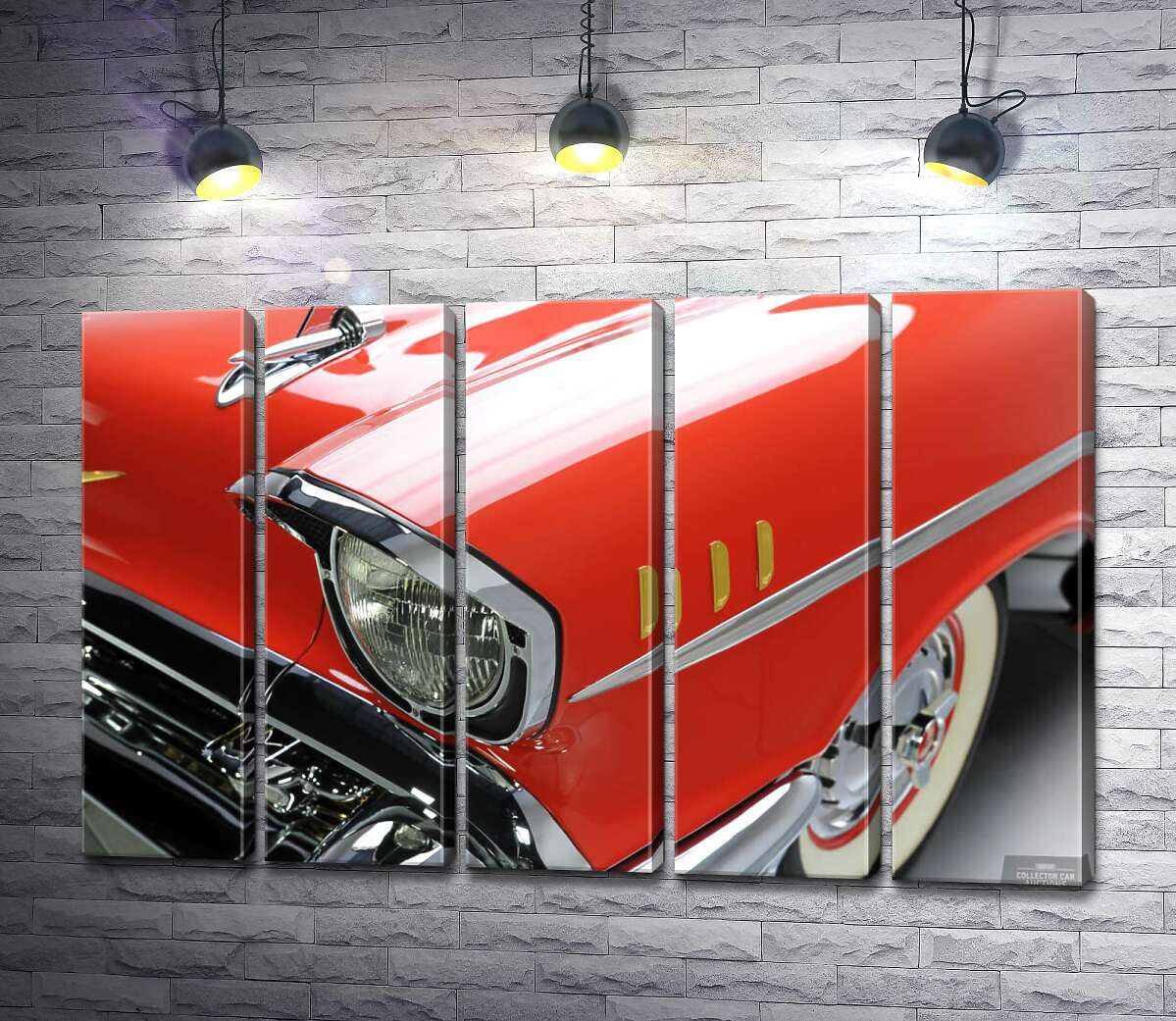 модульная картина Изысканная фара морковно-красного автомобиля Chevrolet Bel Air (Модуль №26)