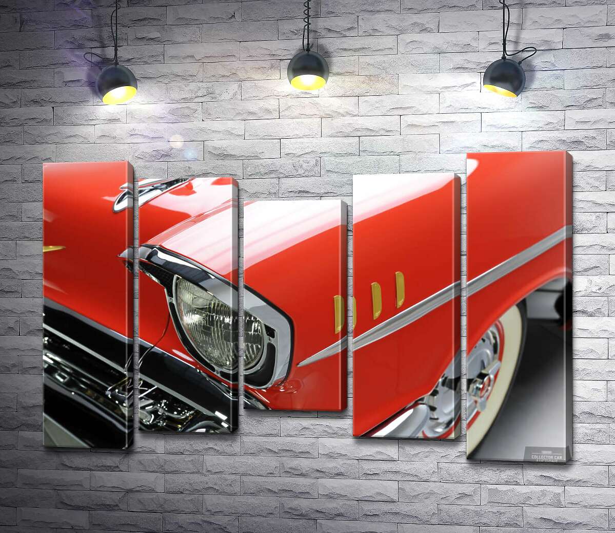 модульна картина Вишукана фара морквяно-червоного автомобіля Chevrolet Bel Air (Модуль №27)