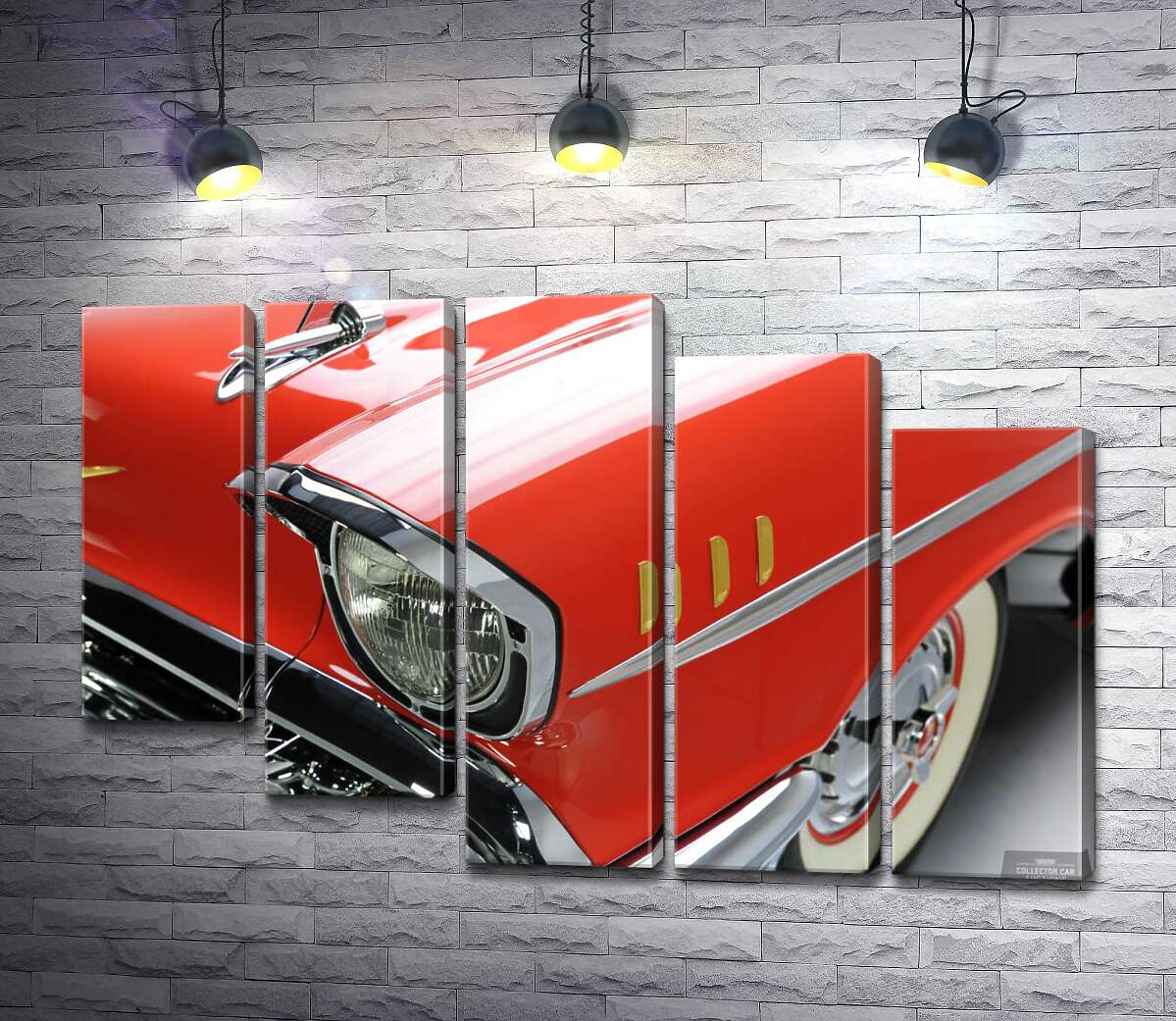 модульна картина Вишукана фара морквяно-червоного автомобіля Chevrolet Bel Air (Модуль №28)