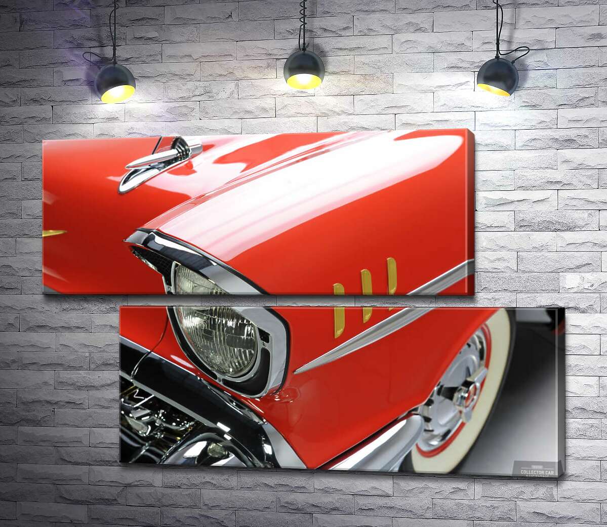модульна картина Вишукана фара морквяно-червоного автомобіля Chevrolet Bel Air (Модуль №8)