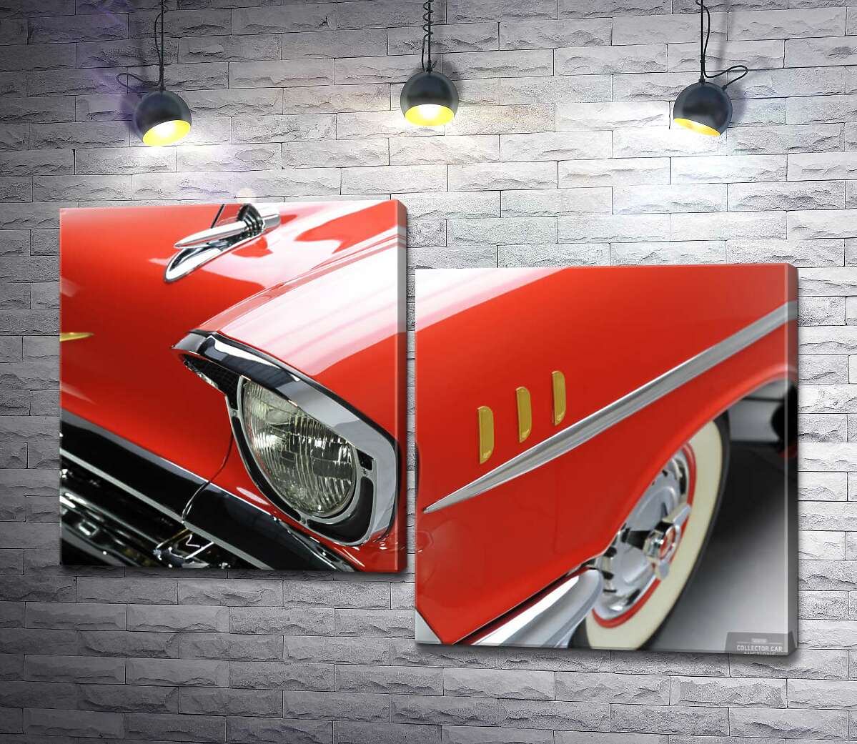 модульна картина Вишукана фара морквяно-червоного автомобіля Chevrolet Bel Air (Модуль №9)