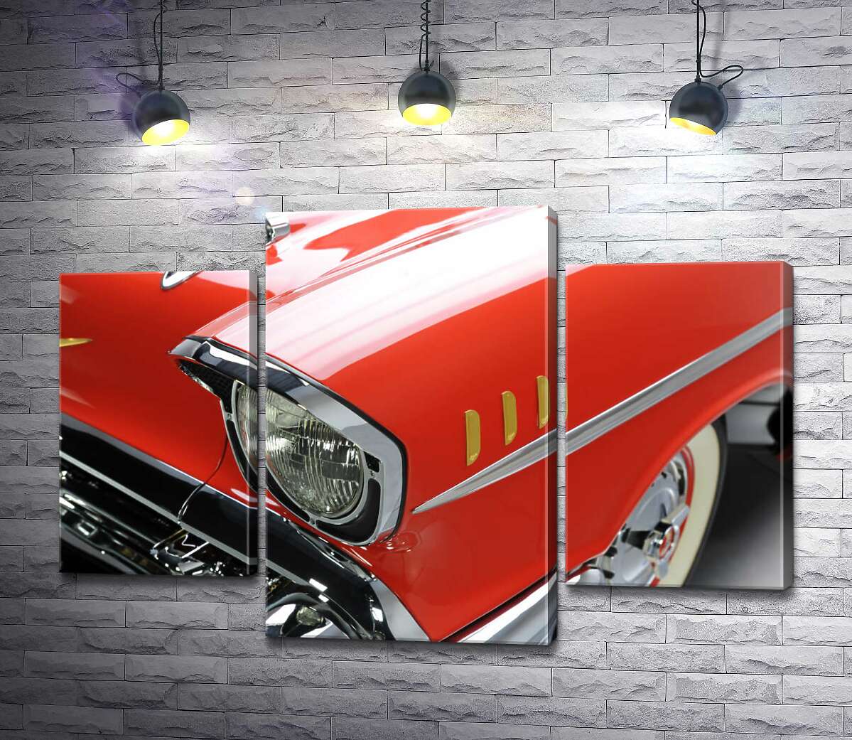 модульна картина Вишукана фара морквяно-червоного автомобіля Chevrolet Bel Air (Модуль №10)