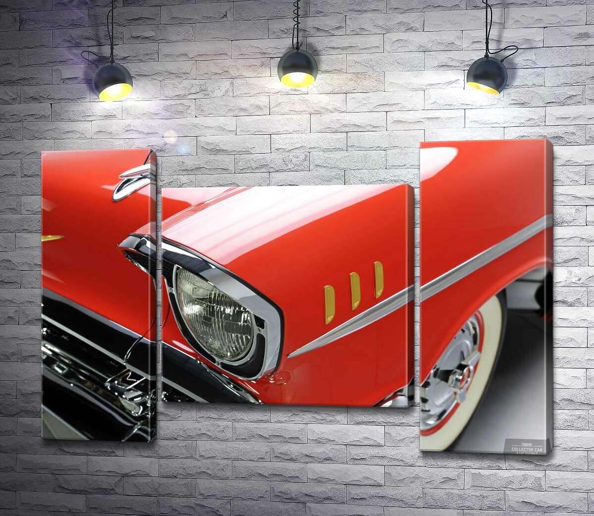 модульная картина Изысканная фара морковно-красного автомобиля Chevrolet Bel Air (Модуль №11)