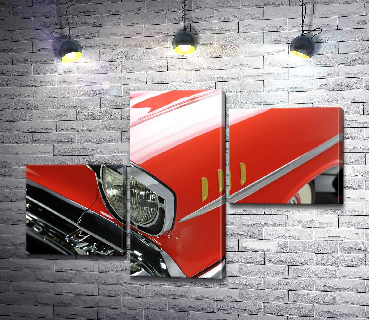 модульная картина Изысканная фара морковно-красного автомобиля Chevrolet Bel Air (Модуль №12)