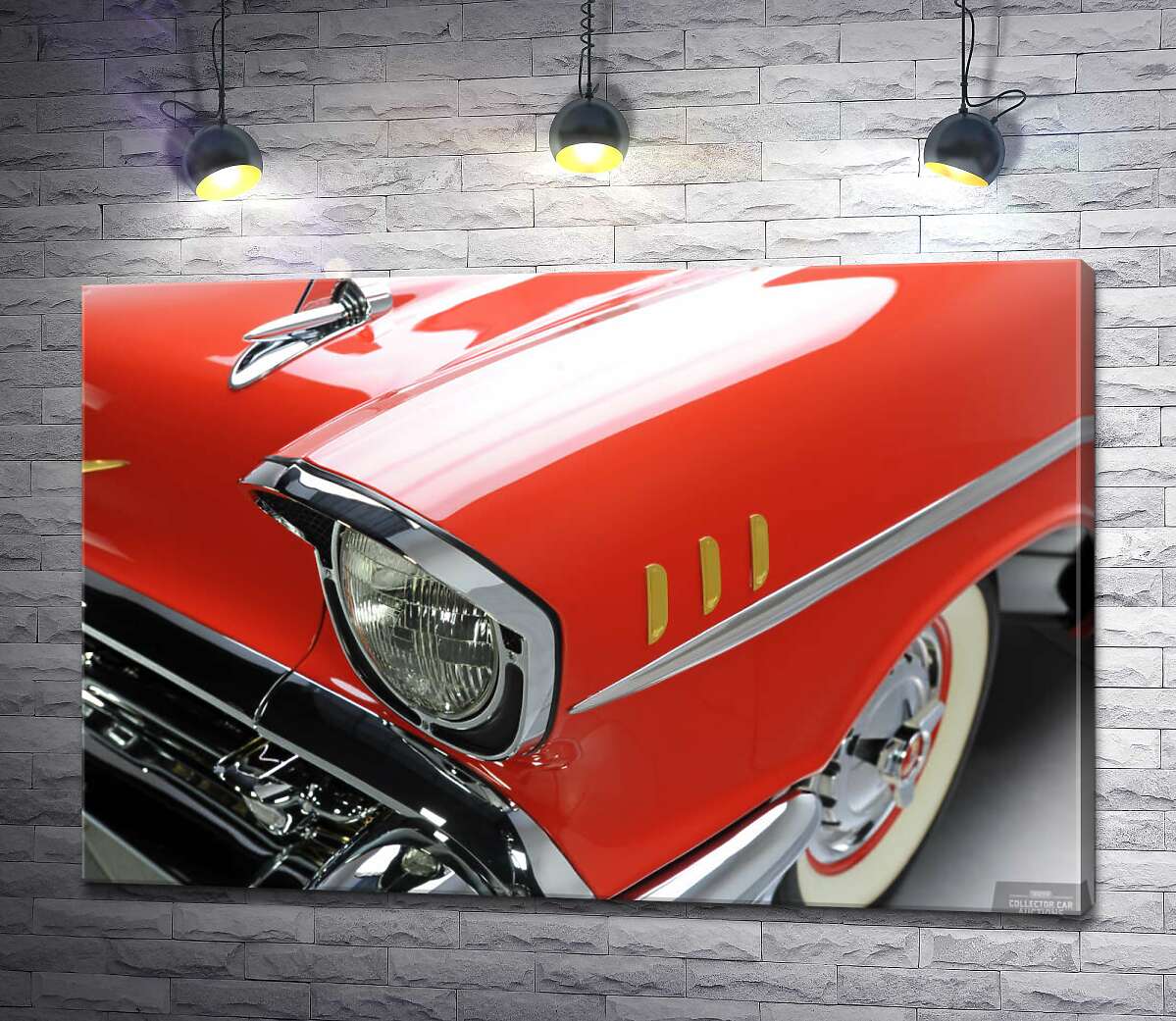 картина Вишукана фара морквяно-червоного автомобіля Chevrolet Bel Air