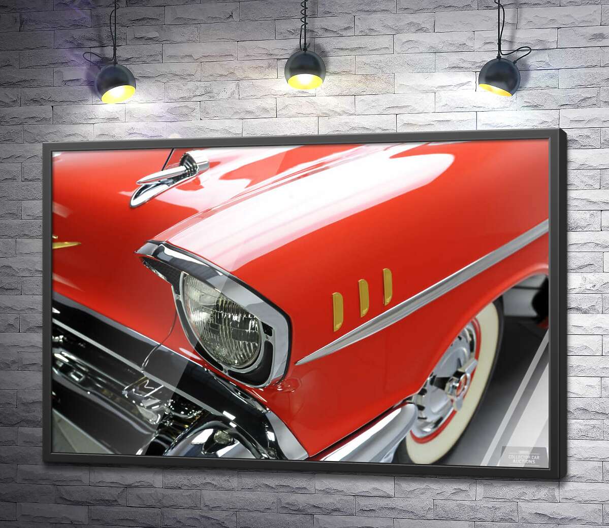 постер Вишукана фара морквяно-червоного автомобіля Chevrolet Bel Air