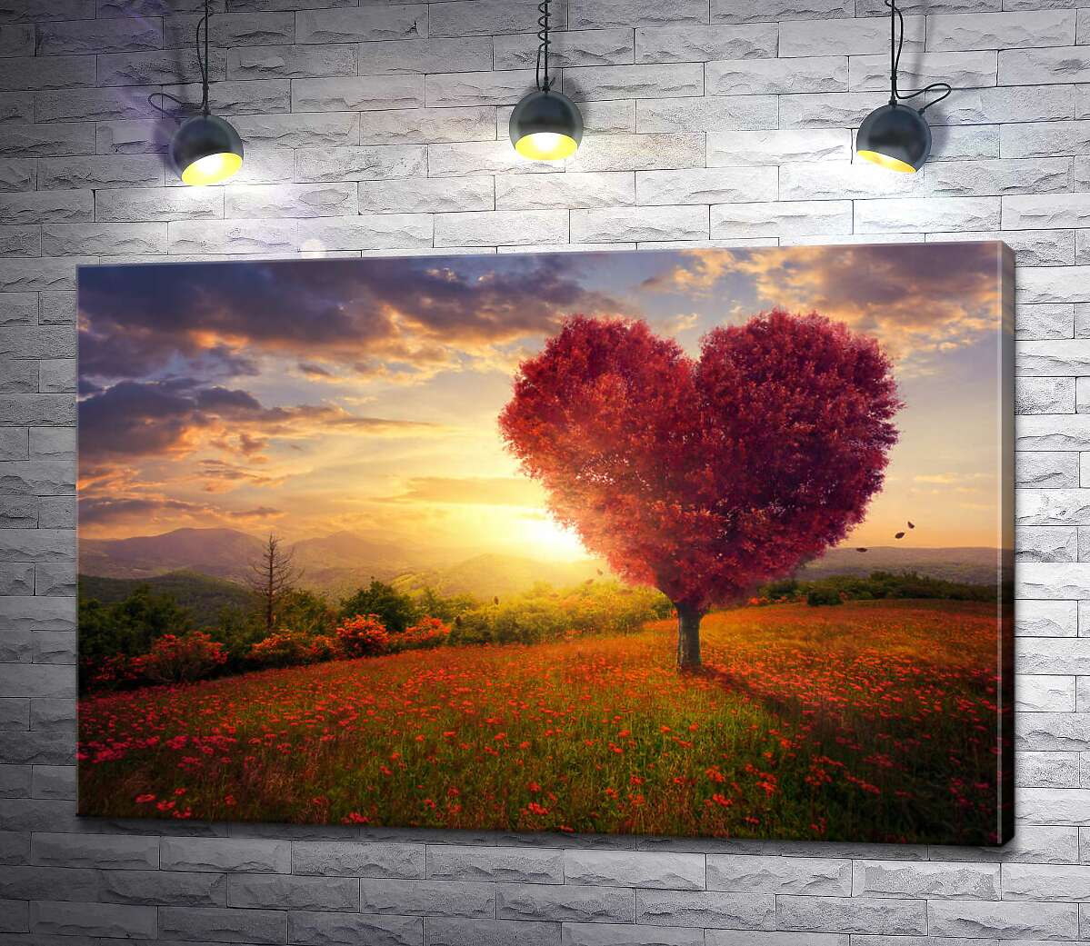 картина Сонячні промінці освічують багрове дерево любові