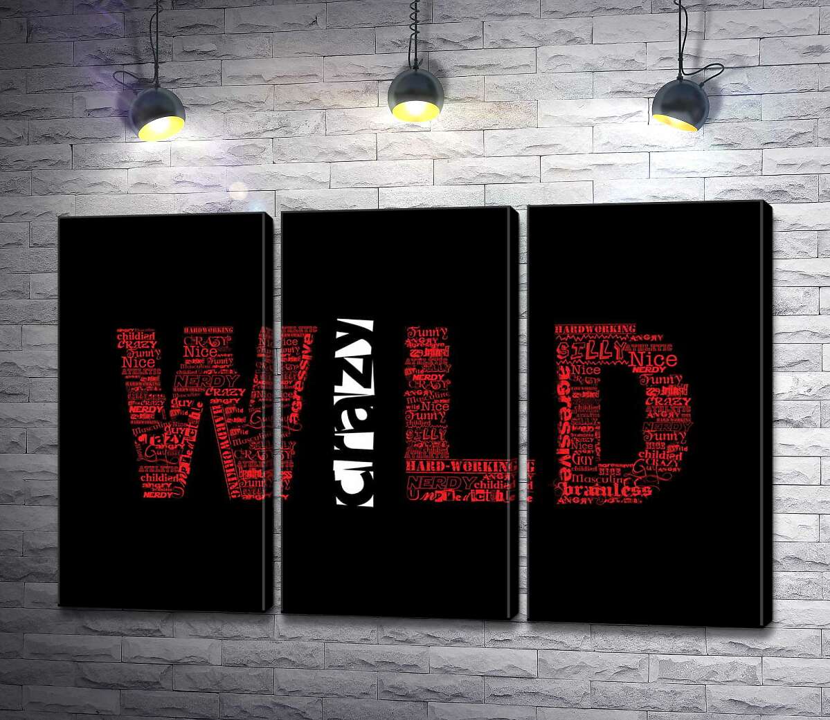 модульна картина Червоний напис "Дикий" (Wild) на чорному тлі (Модуль №2)