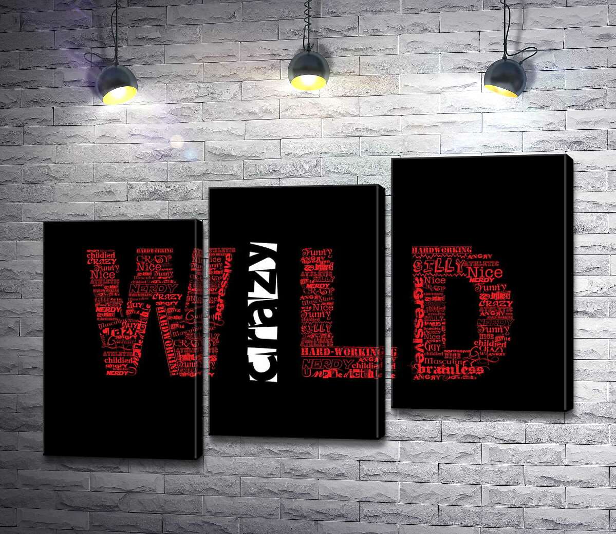 модульная картина Красная надпись "Дикий" (Wild) на черном фоне (Модуль №14)