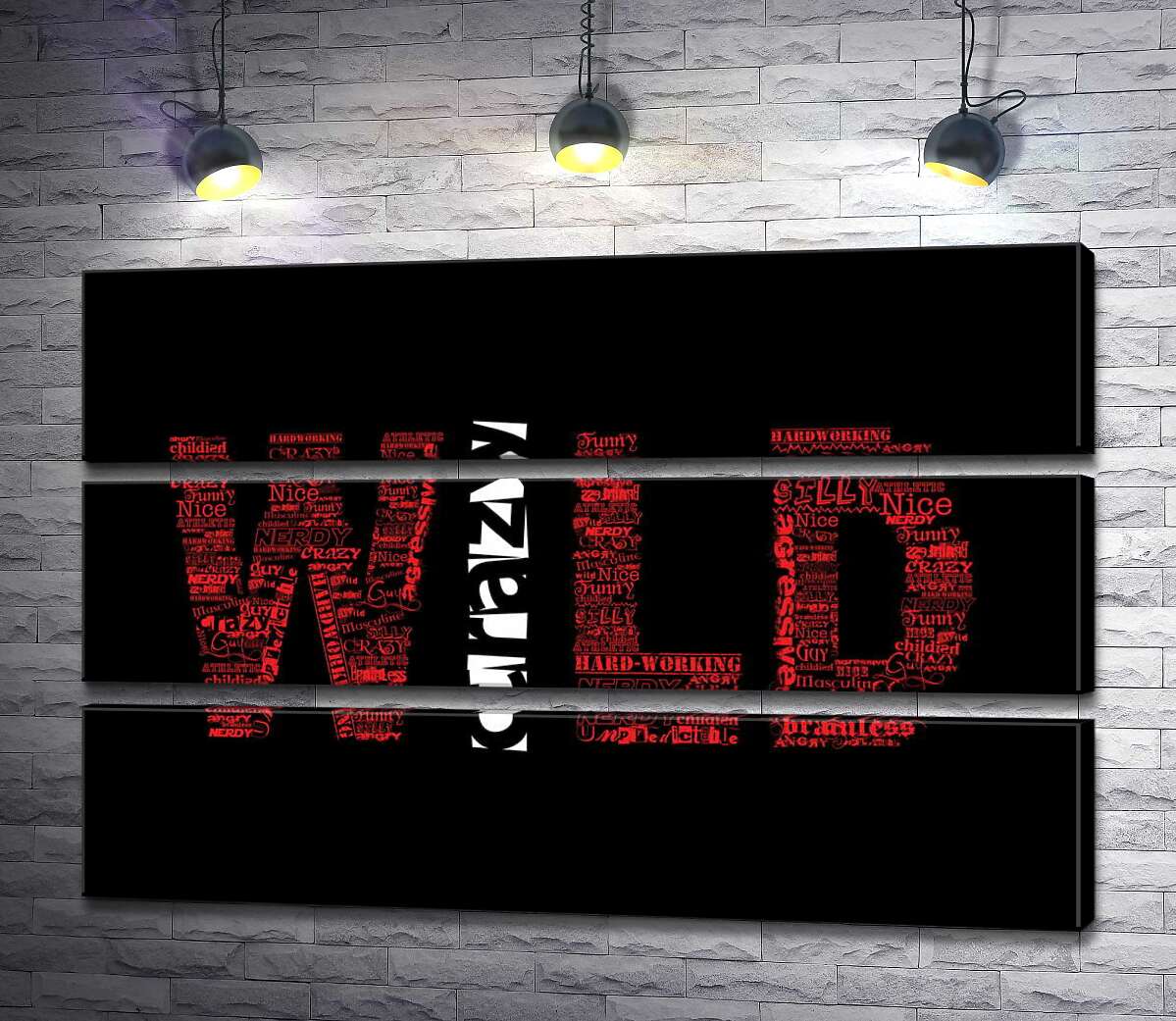 модульна картина Червоний напис "Дикий" (Wild) на чорному тлі (Модуль №15)